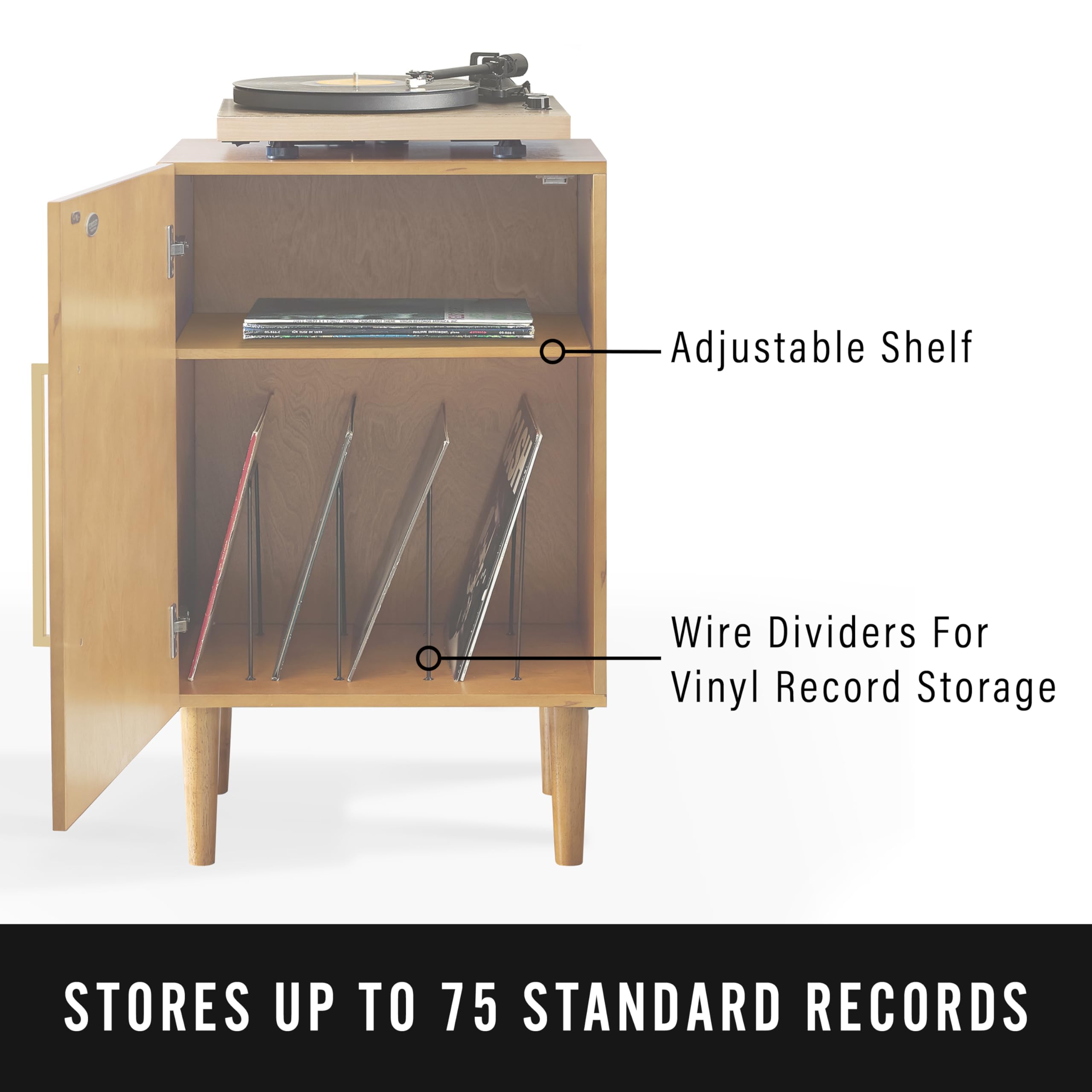 Crosley Furniture Everett Record Player Stand with Storage for Vinyl Records, Acorn - Image 7
