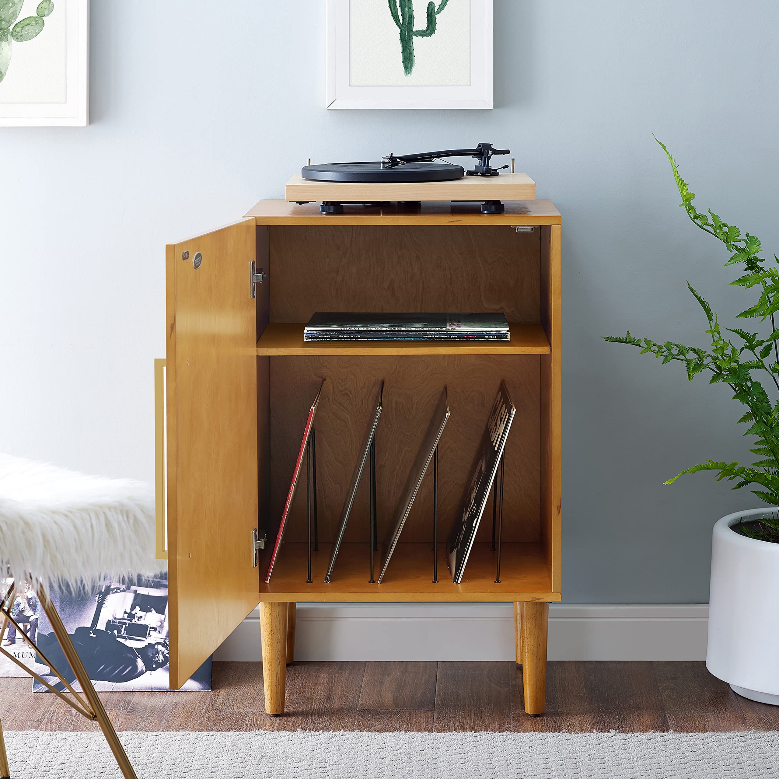 Crosley Furniture Everett Record Player Stand with Storage for Vinyl Records, Acorn - Image 9