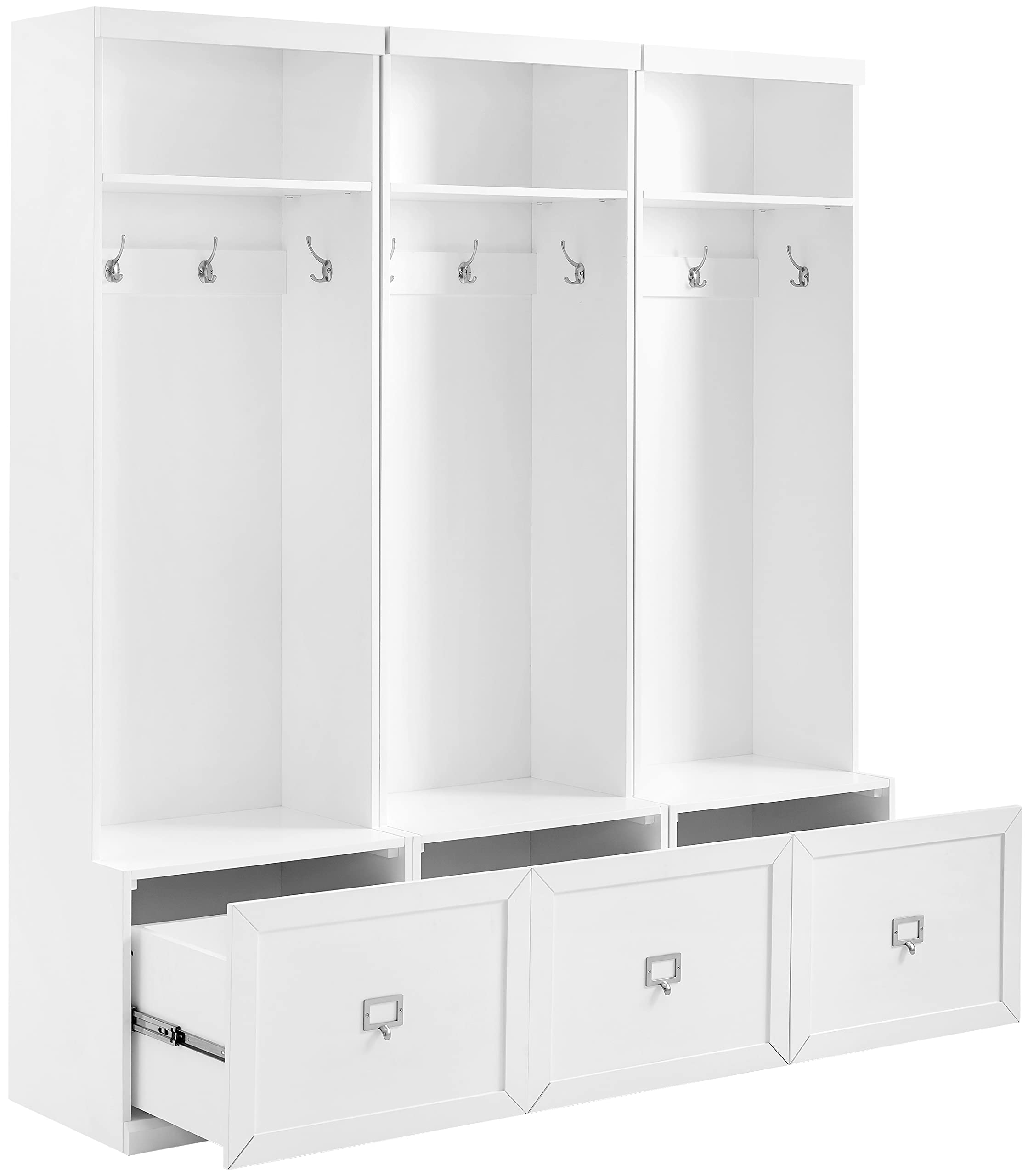 Crosley Furniture Harper 3-Piece Hall Tree Entryway Set with Storage Bench and Coat Rack Hooks for Hanging, White - Image 3