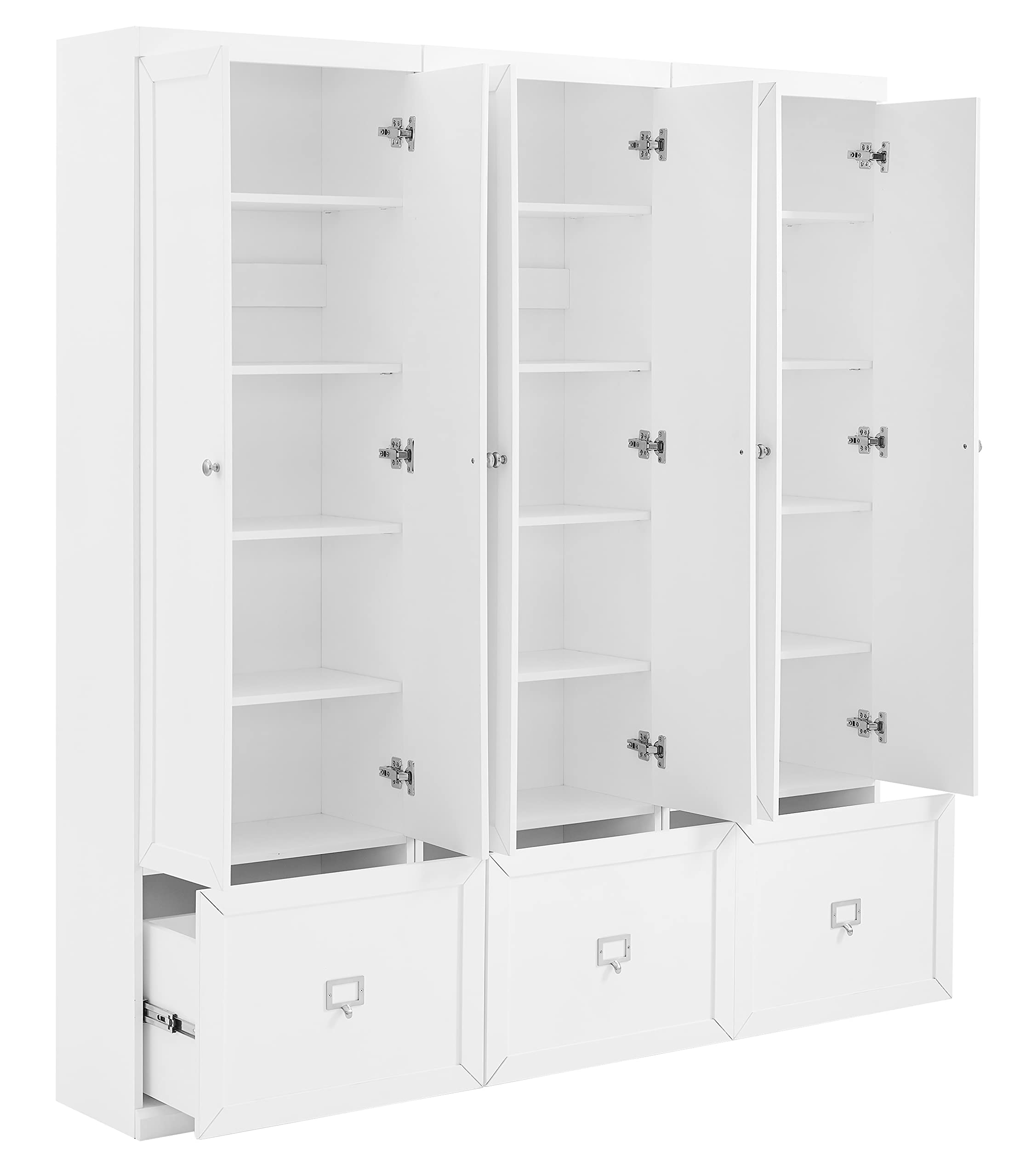 Crosley Furniture Harper 3-Piece Storage Cabinet Entryway Set with Storage Drawer and Hooks for Hanging, White - Image 4