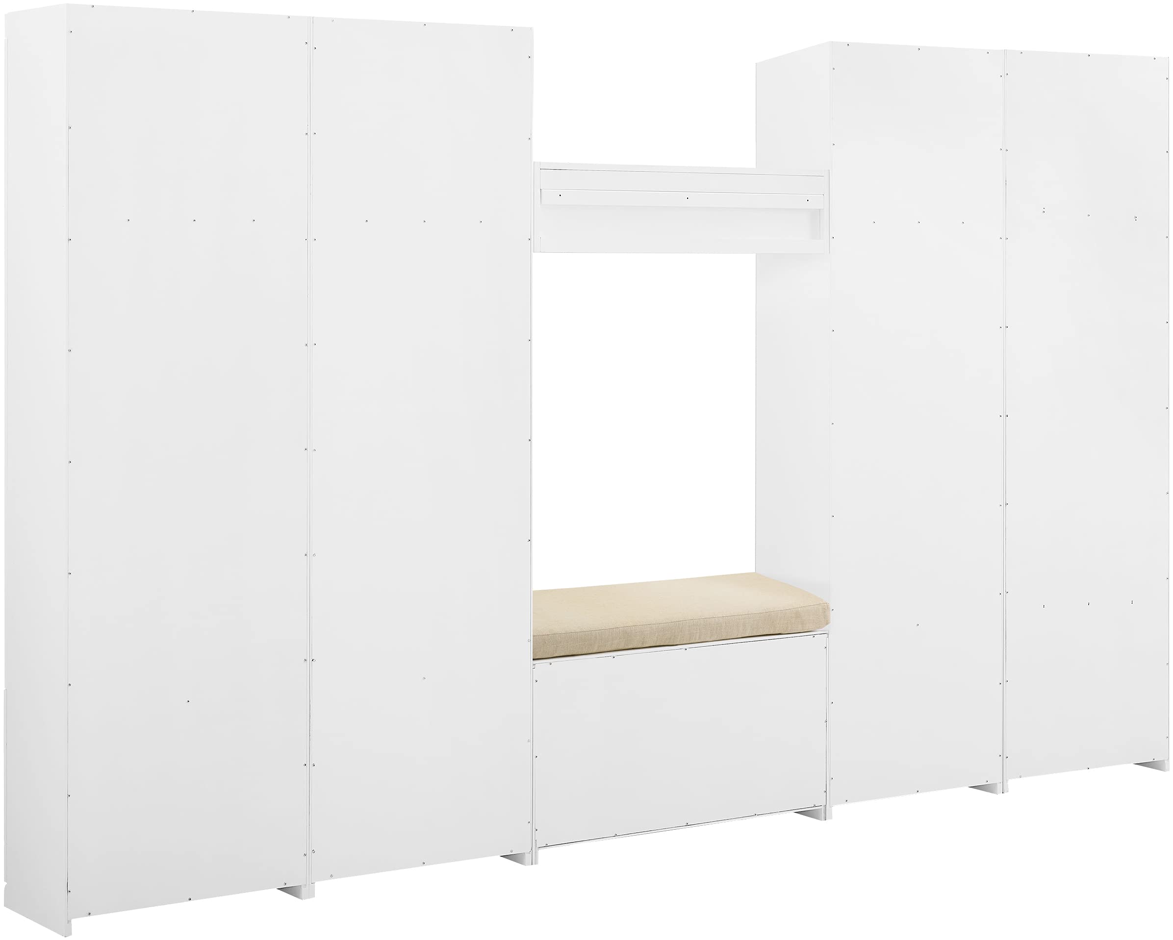 Crosley Furniture Harper 6-Piece Hall Tree, Storage Cabinet, Shoe Rack Bench, and Wall Shelf Set with Hooks, White - Image 11