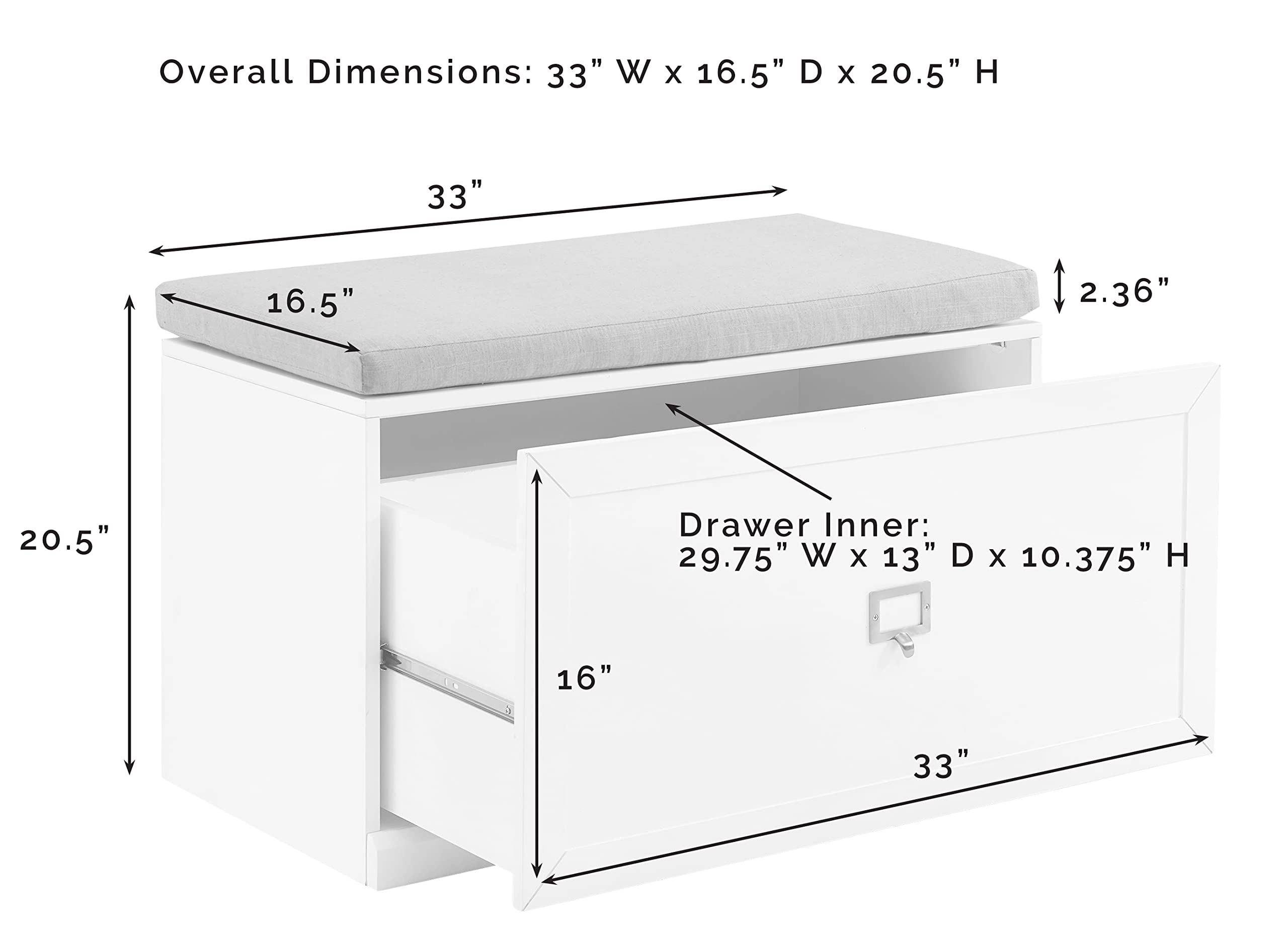 Crosley Furniture Harper Entryway Storage Bench with Shoe Rack Organizer Drawer, Gray - Image 3
