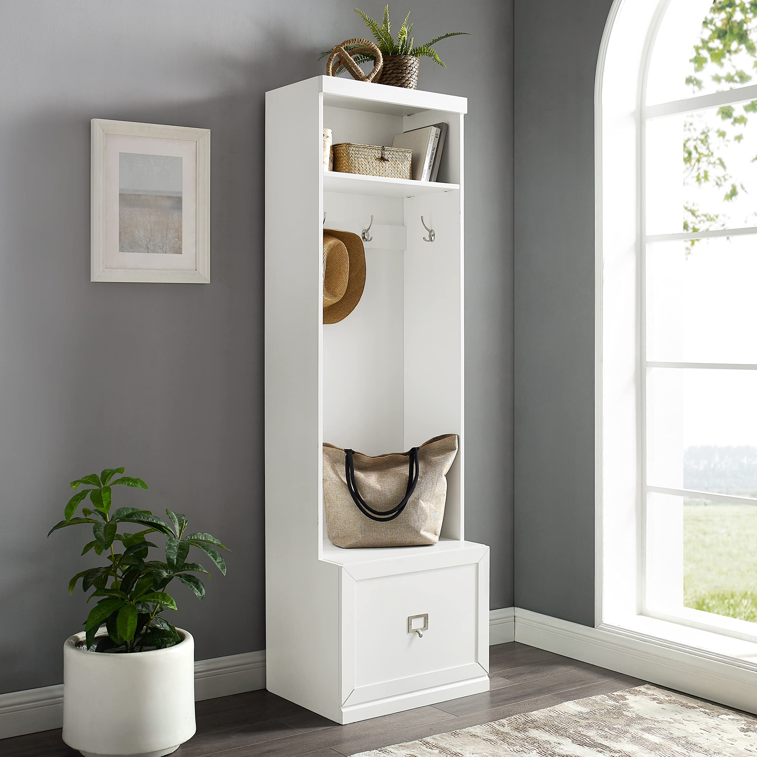 Crosley Furniture Harper Hall Tree with Storage Bench and Coat Rack Hooks for Hanging, White - Image 5