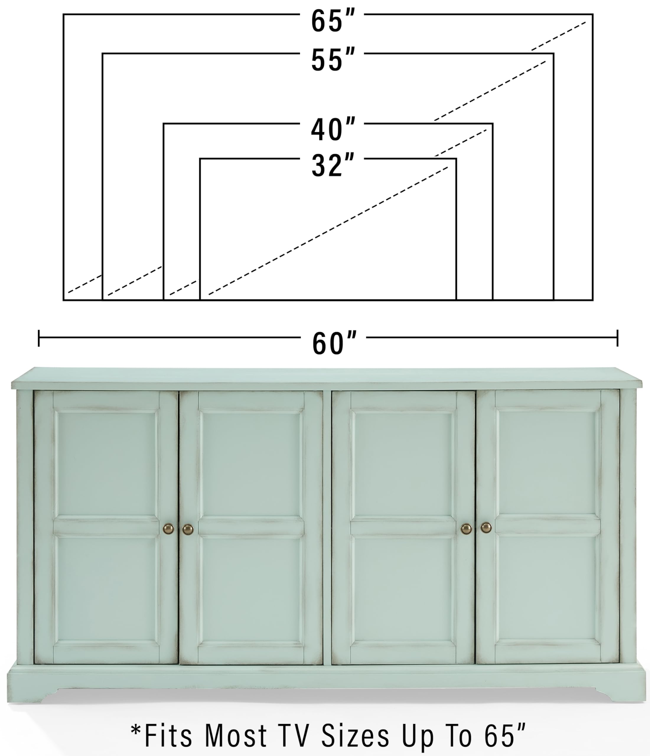 Crosley Furniture Holbrook Traditional Sideboard Buffet Cabinet, Kitchen Storage, Living Room TV Stand, Distressed Seafoam Blue - Image 3