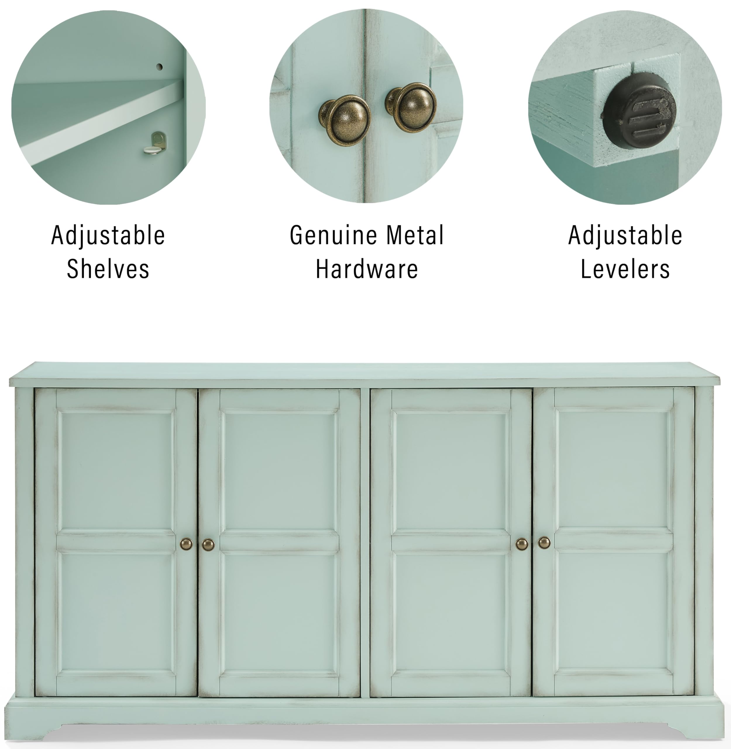 Crosley Furniture Holbrook Traditional Sideboard Buffet Cabinet, Kitchen Storage, Living Room TV Stand, Distressed Seafoam Blue - Image 5