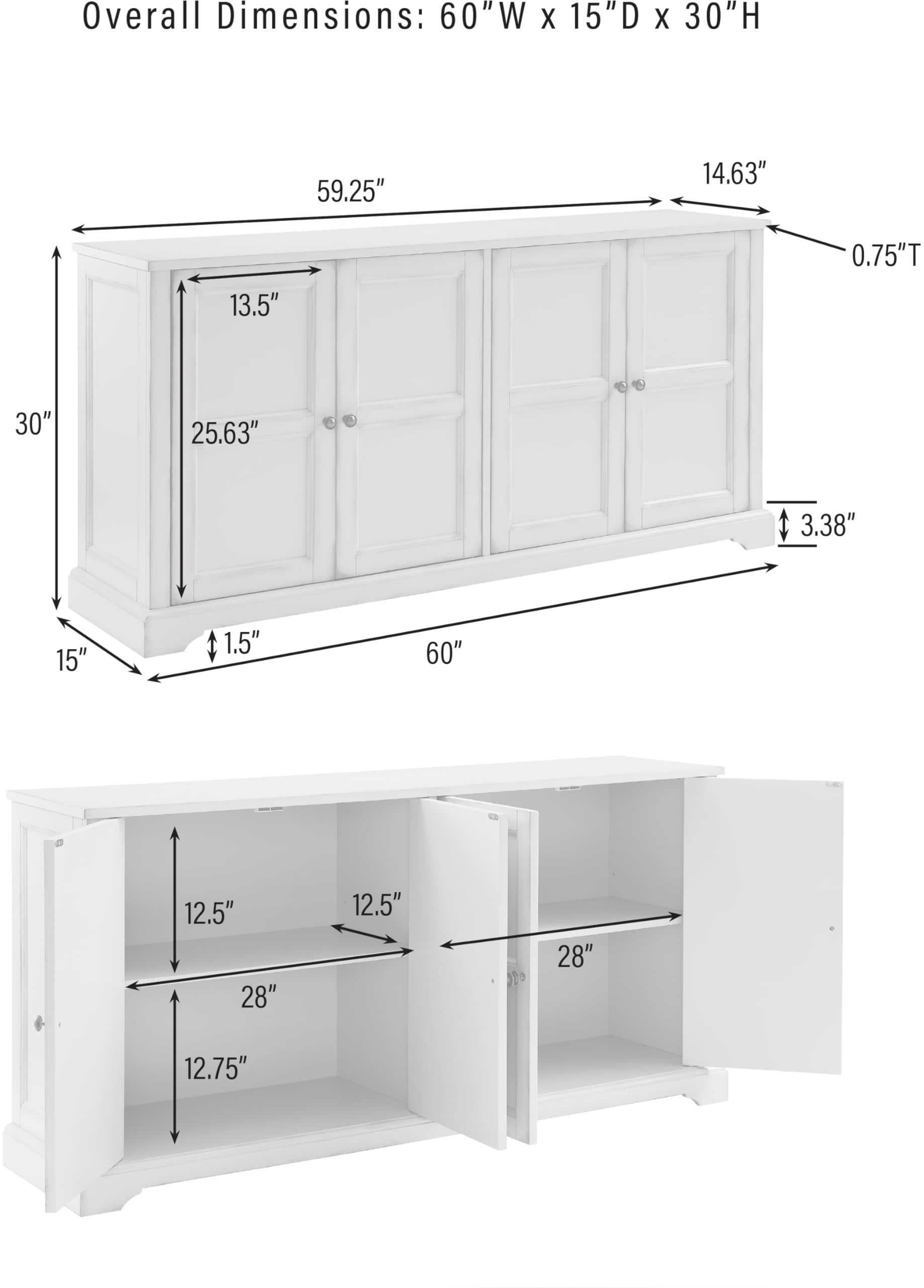 Crosley Furniture Holbrook Traditional Sideboard Buffet Cabinet, Kitchen Storage, Living Room TV Stand, Distressed Seafoam Blue - Image 7