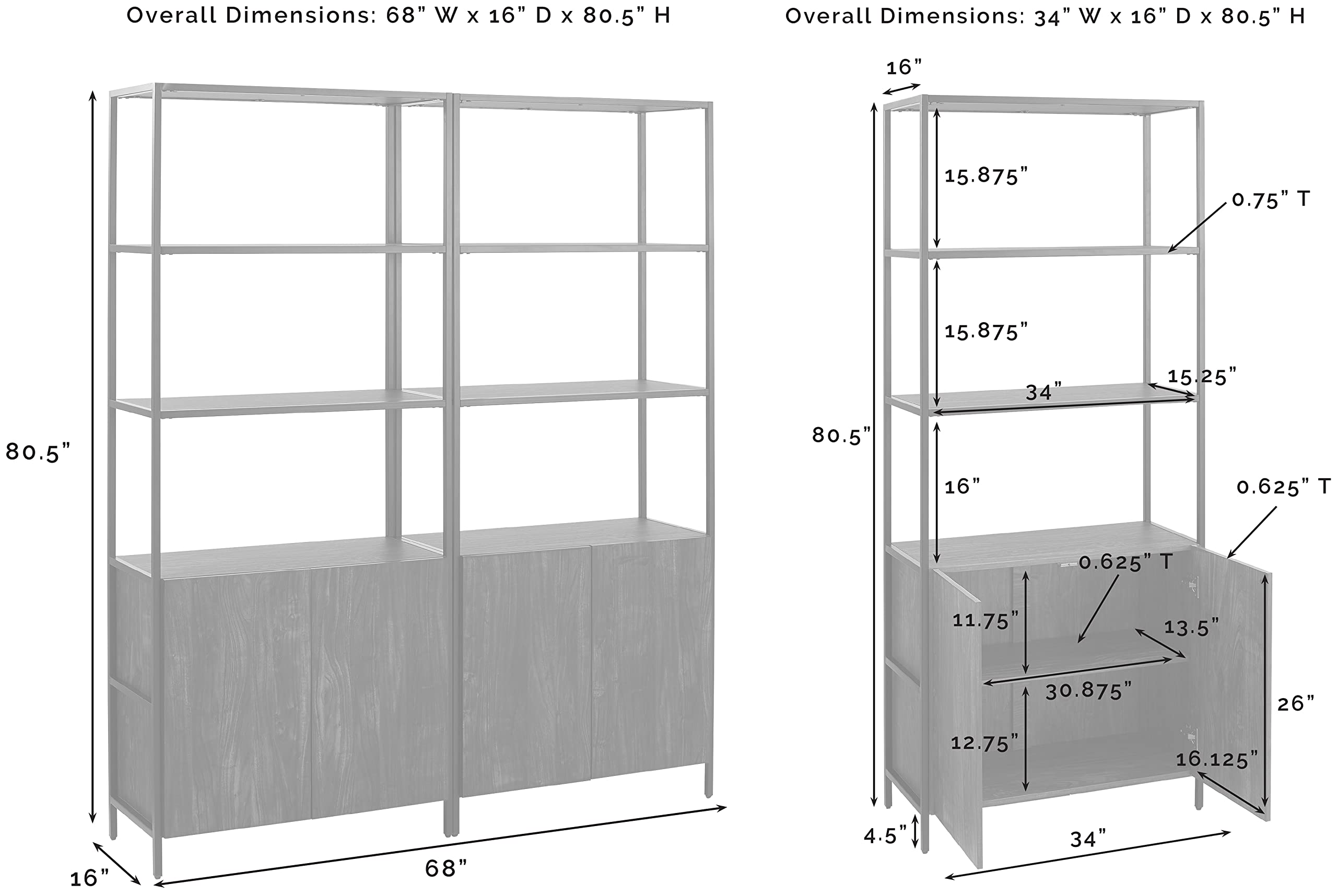 Crosley Furniture Jacobsen 2-Piece Bookshelf Set, Bookcase Storage with Shelves, Brown Ash - Image 3