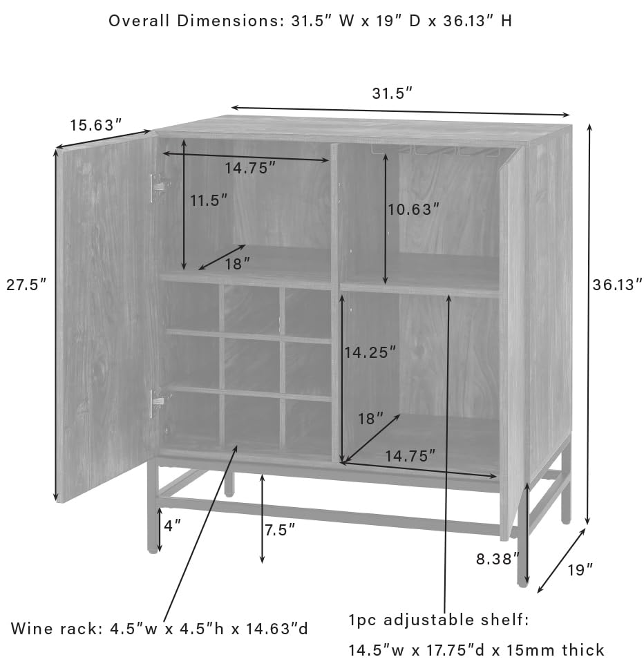 Crosley Furniture Jacobsen Bar Cabinet with Storage Shelves and Wine Rack, Brown Ash/Matte Black - Image 3