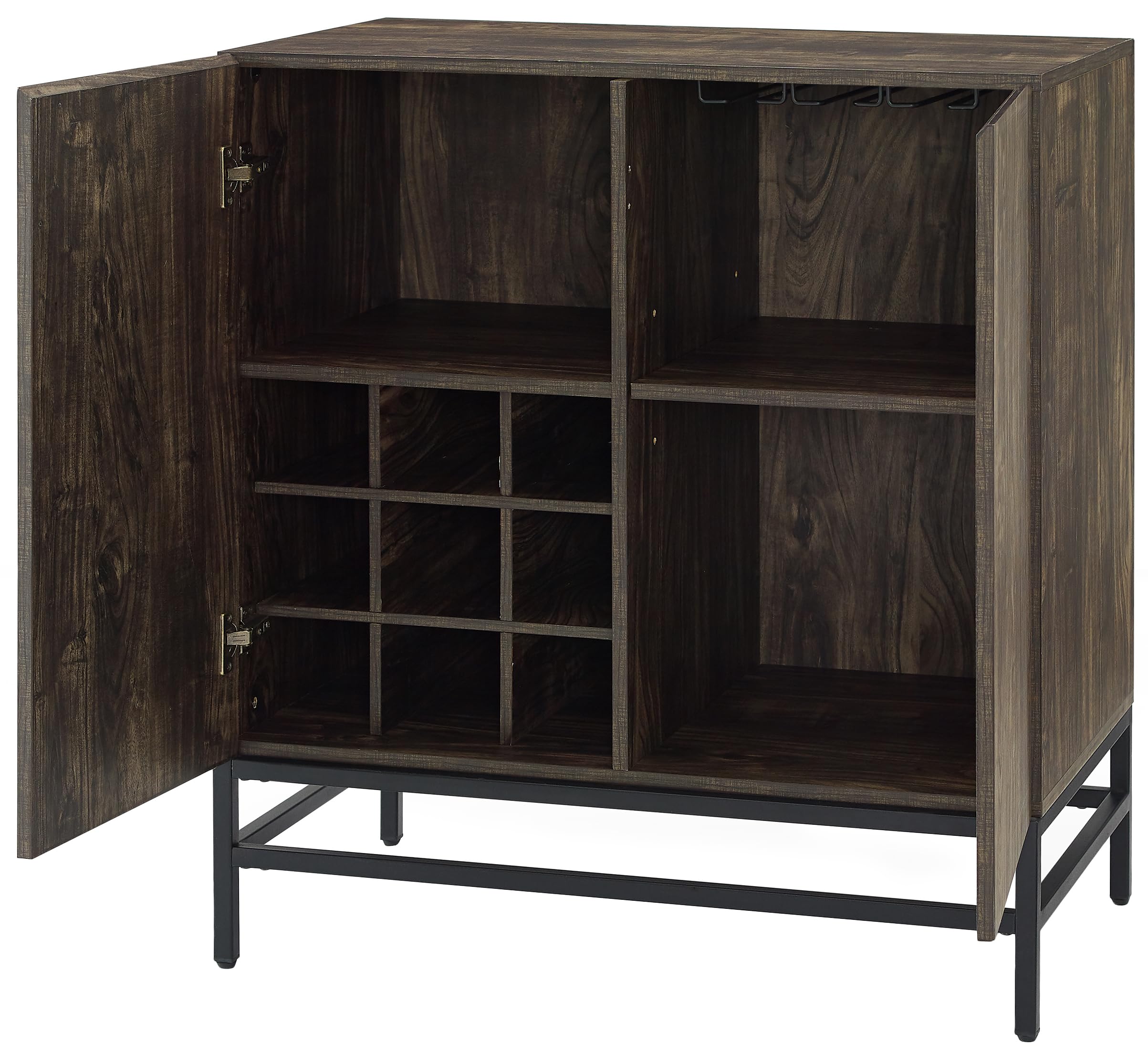 Crosley Furniture Jacobsen Bar Cabinet with Storage Shelves and Wine Rack, Brown Ash/Matte Black - Image 8