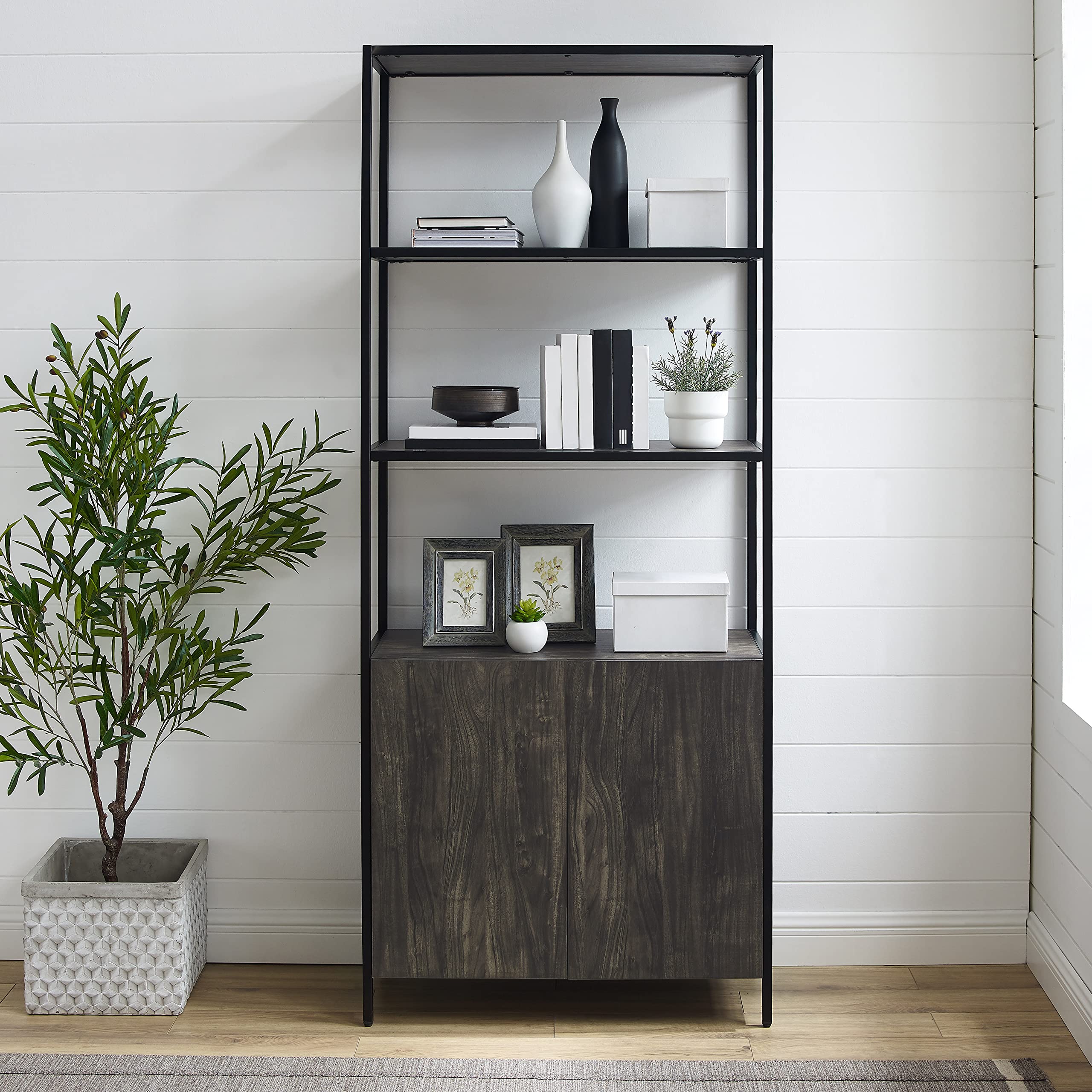 Crosley Furniture Jacobsen Large Bookshelf, Bookcase Storage with Shelves, Brown Ash - Image 7