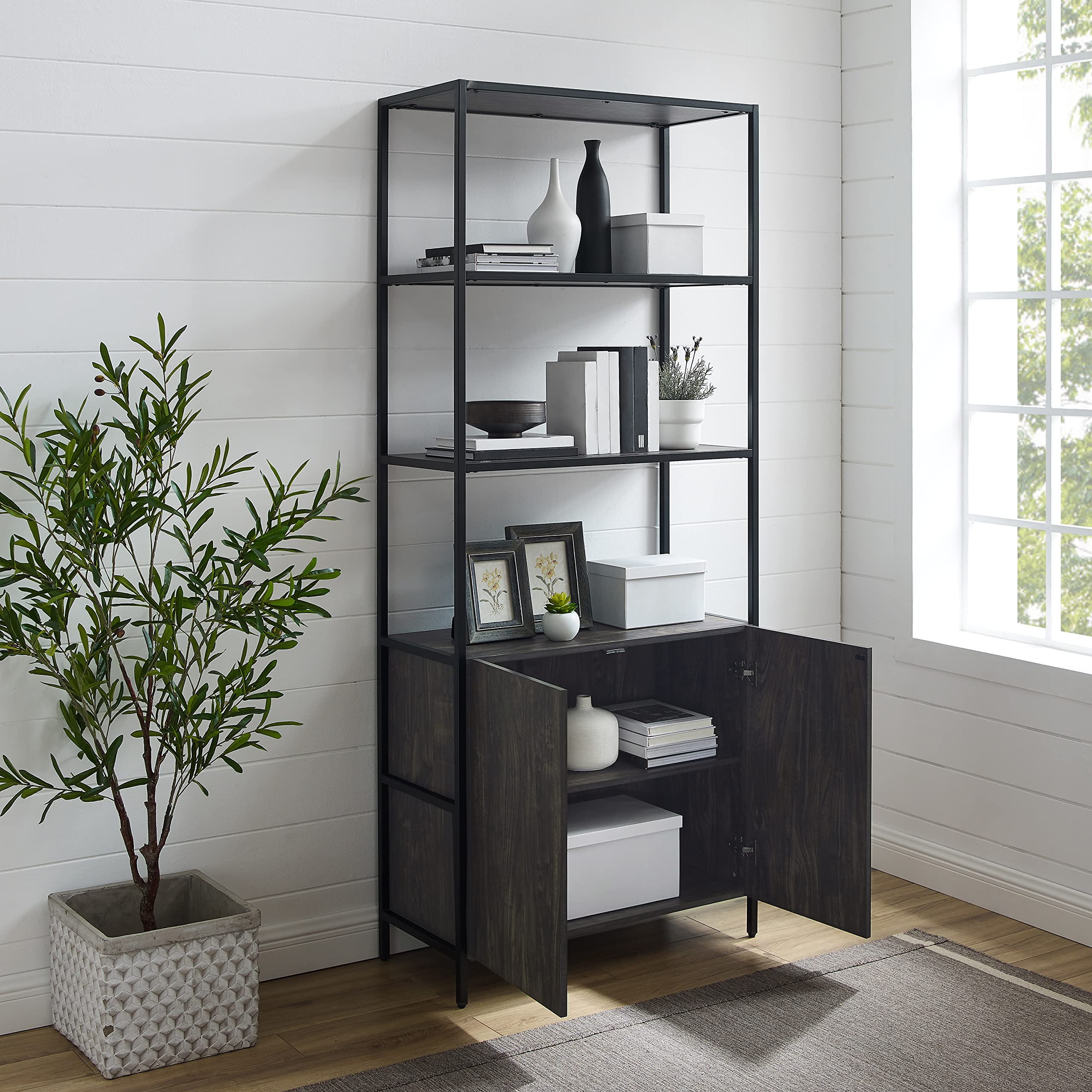Crosley Furniture Jacobsen Large Bookshelf, Bookcase Storage with Shelves, Brown Ash - Image 8