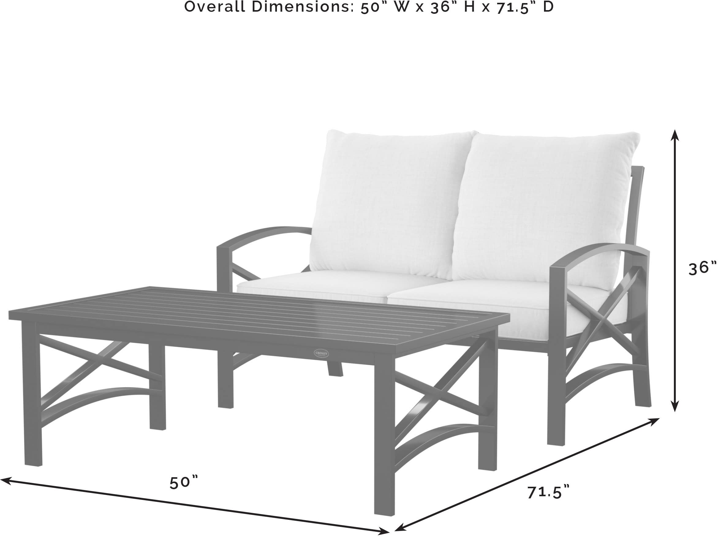 Crosley Furniture Kaplan 2-Piece Outdoor Coffee Table and Loveseat Patio Furniture Set for Porch, Deck, Oiled Bronze with Mist Cushions - Image 3