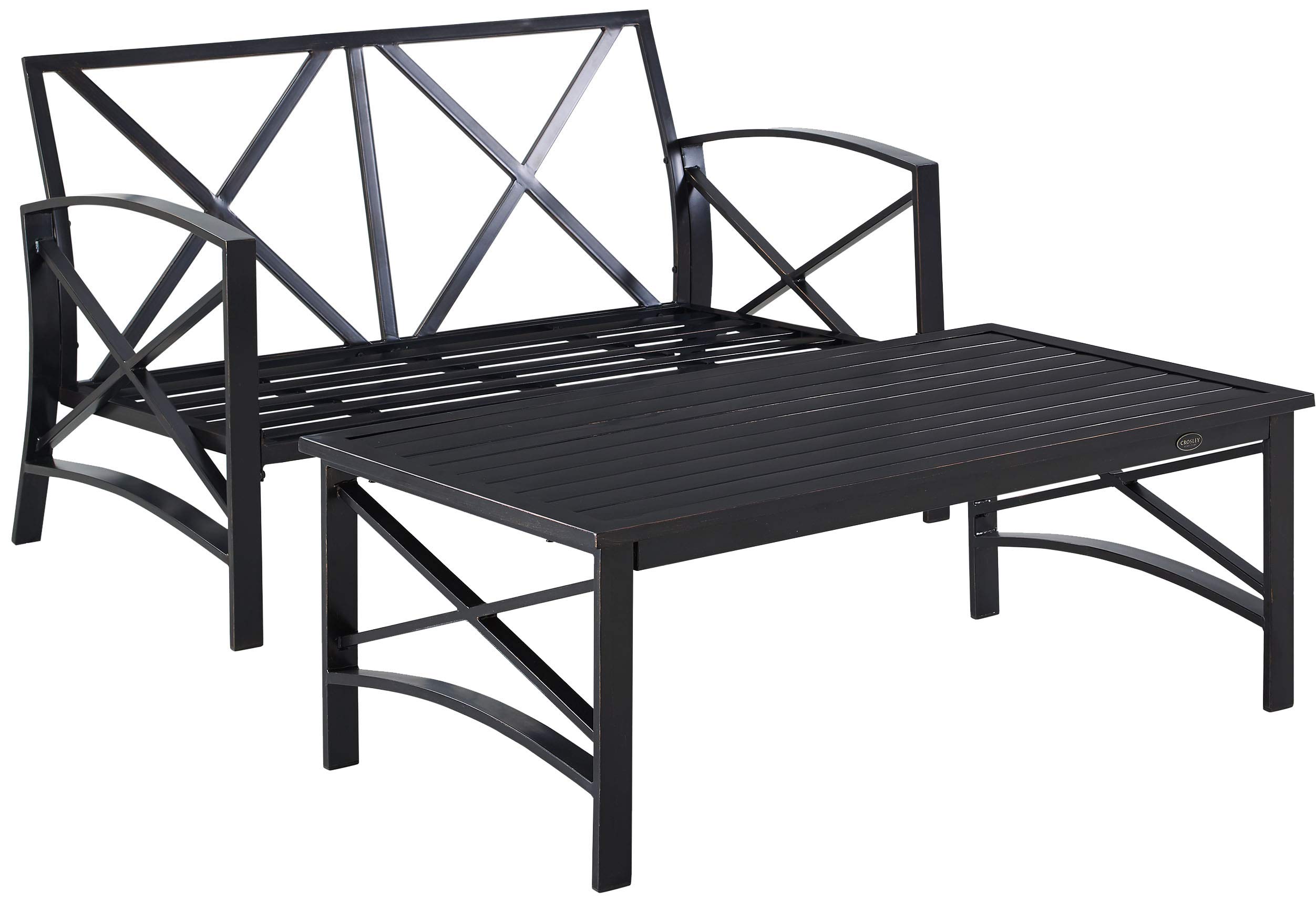 Crosley Furniture Kaplan 2-Piece Outdoor Coffee Table and Loveseat Patio Furniture Set for Porch, Deck, Oiled Bronze with Mist Cushions - Image 8