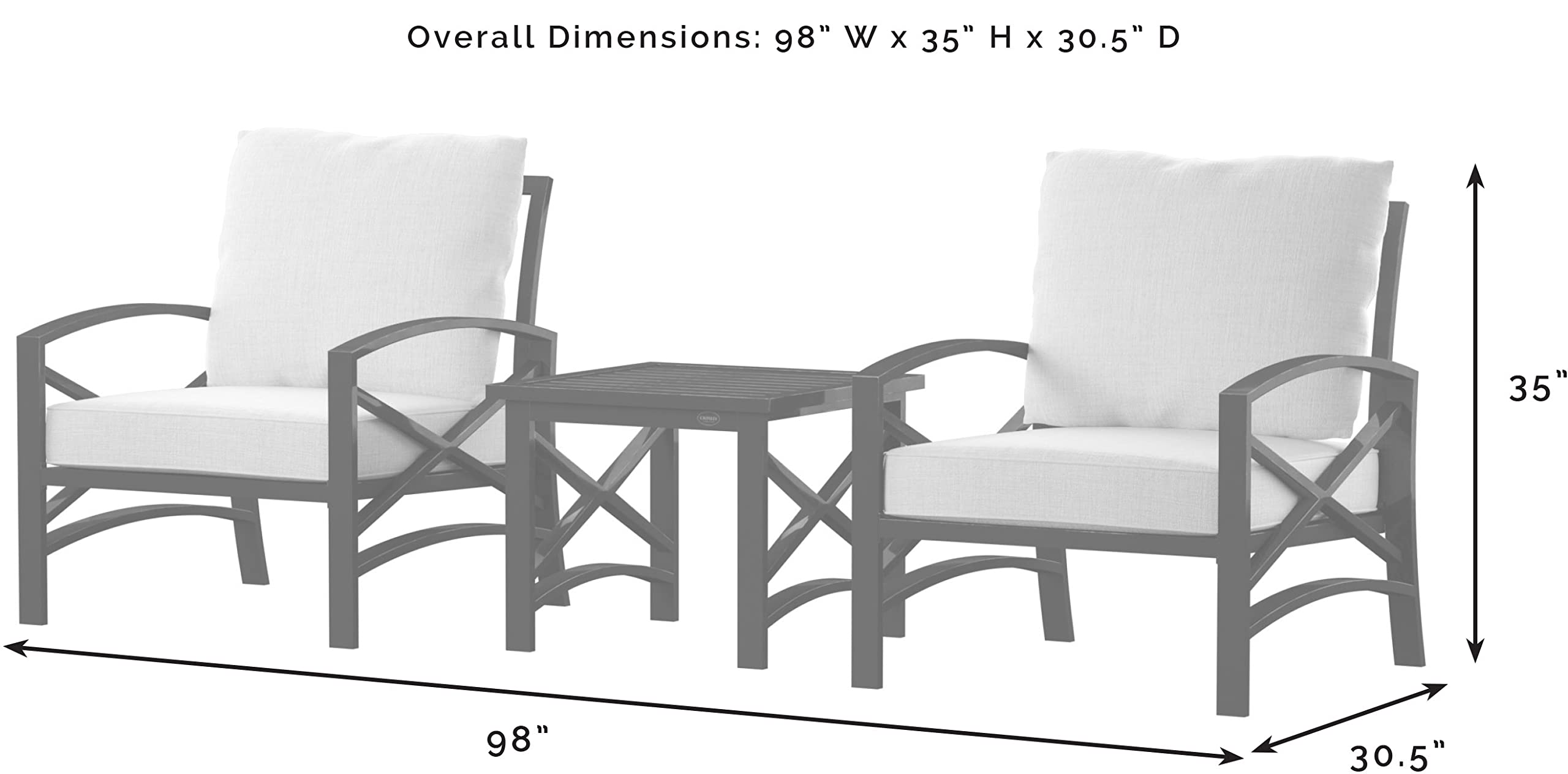 Crosley Furniture Kaplan 3-Piece Outdoor Chair and Side Table Set, Patio Conversation Sets for Porch, Deck, Oiled Bronze with Mist Cushions - Image 3
