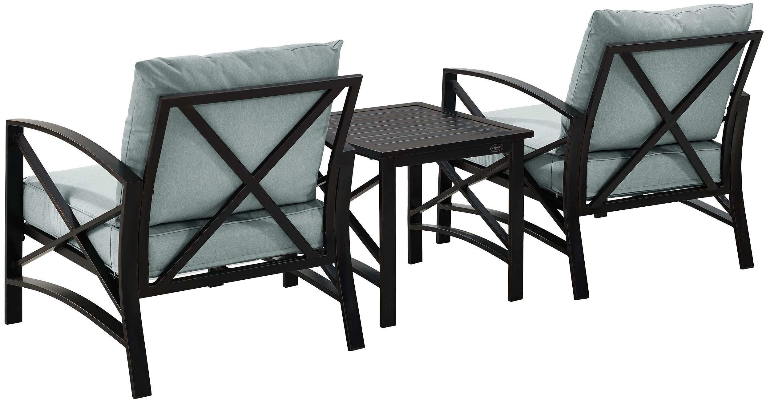 Crosley Furniture Kaplan 3-Piece Outdoor Chair and Side Table Set, Patio Conversation Sets for Porch, Deck, Oiled Bronze with Mist Cushions - Image 8