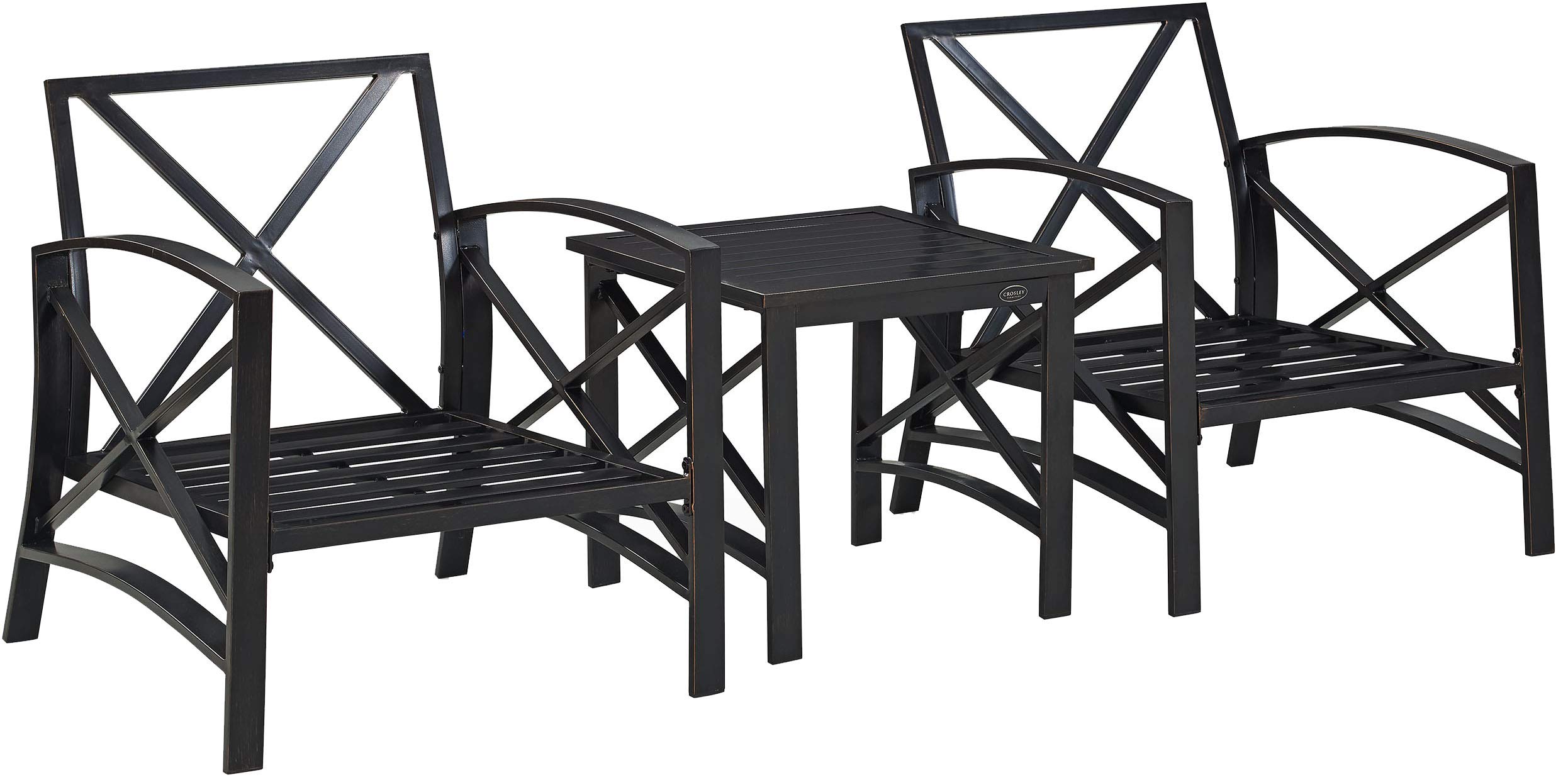 Crosley Furniture Kaplan 3-Piece Outdoor Chair and Side Table Set, Patio Conversation Sets for Porch, Deck, Oiled Bronze with Mist Cushions - Image 9