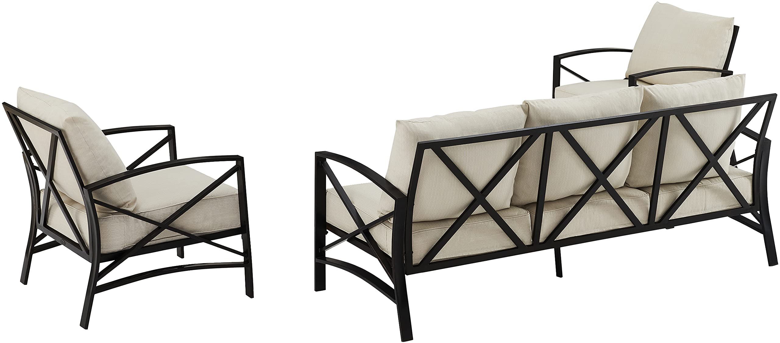 Crosley Furniture Kaplan 3-Piece Outdoor Sofa Patio Furniture Set, Conversation Sets for Porch, Deck, Oiled Bronze with Oatmeal Cushions - Image 3