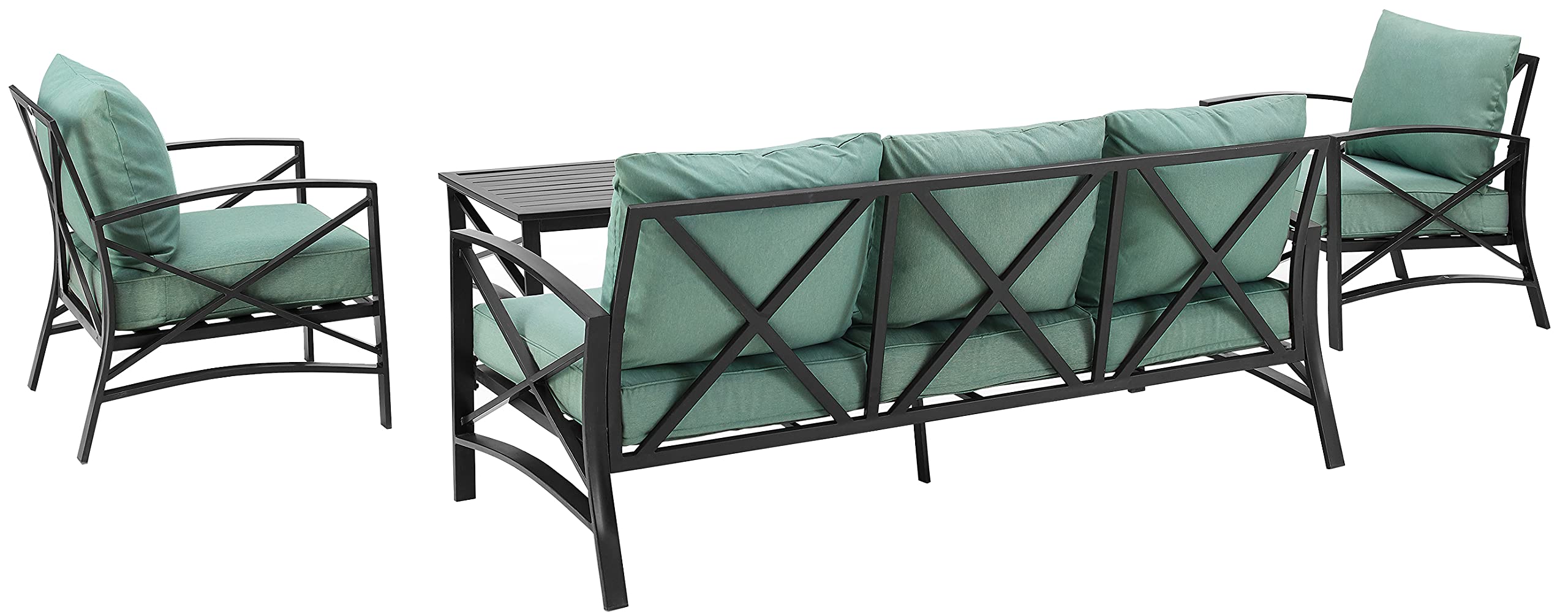 Crosley Furniture Kaplan 4-Piece Outdoor Sofa Patio Furniture Set, Conversation Sets for Porch, Deck, Oiled Bronze with Mist Cushions - Image 3