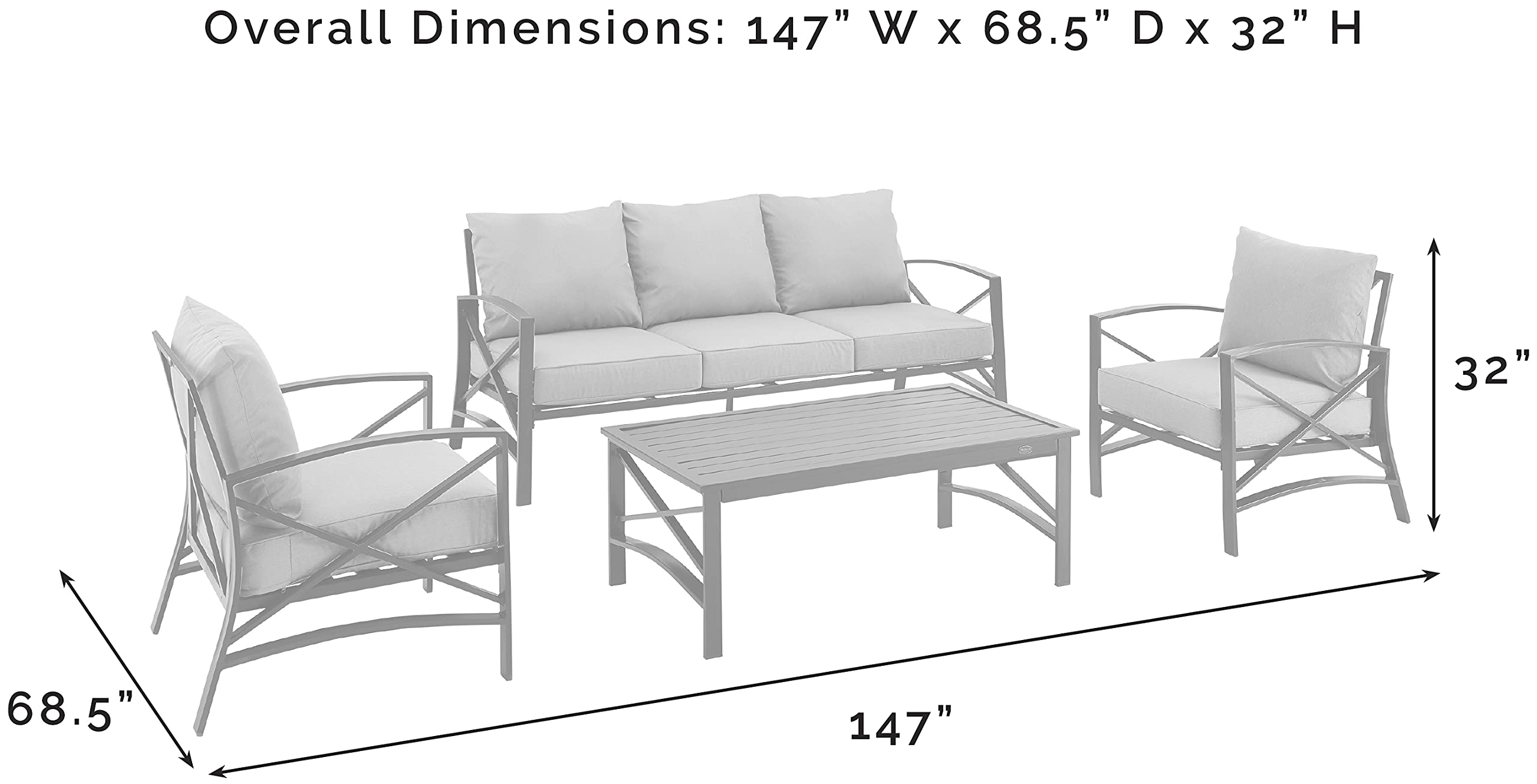 Crosley Furniture Kaplan 4-Piece Outdoor Sofa Patio Furniture Set, Conversation Sets for Porch, Deck, Oiled Bronze with Mist Cushions - Image 4