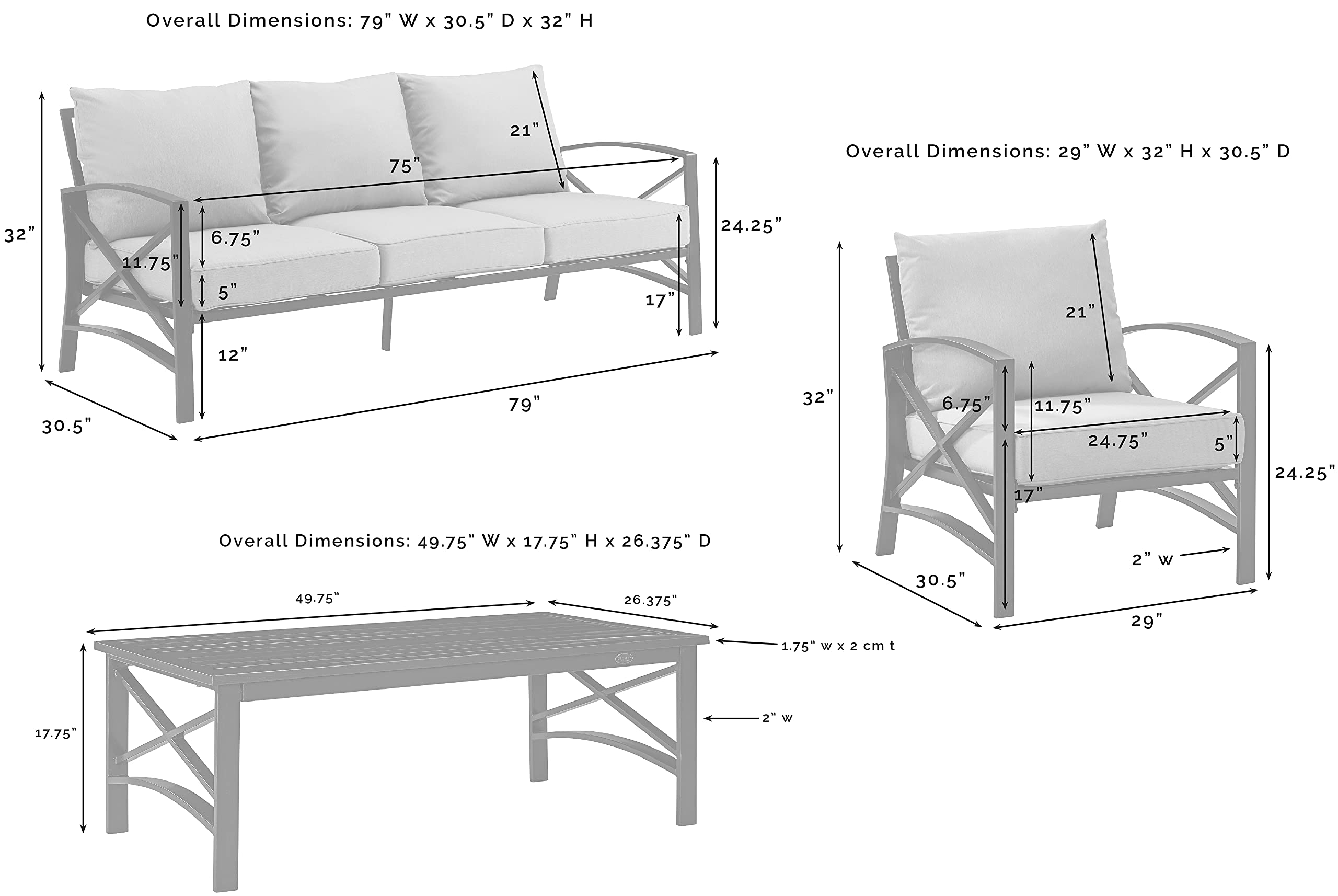 Crosley Furniture Kaplan 4-Piece Outdoor Sofa Patio Furniture Set, Conversation Sets for Porch, Deck, Oiled Bronze with Mist Cushions - Image 5