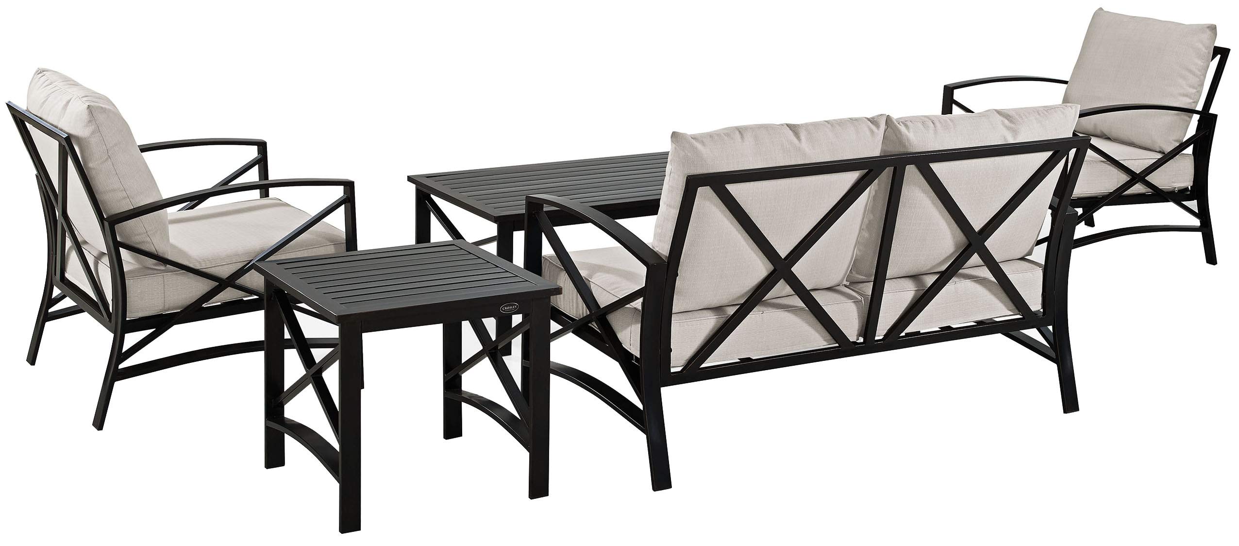 Crosley Furniture Kaplan 5-Piece Outdoor Loveseat Patio Furniture Set, Conversation Sets for Porch, Deck, Oiled Bronze with Oatmeal Cushions - Image 10