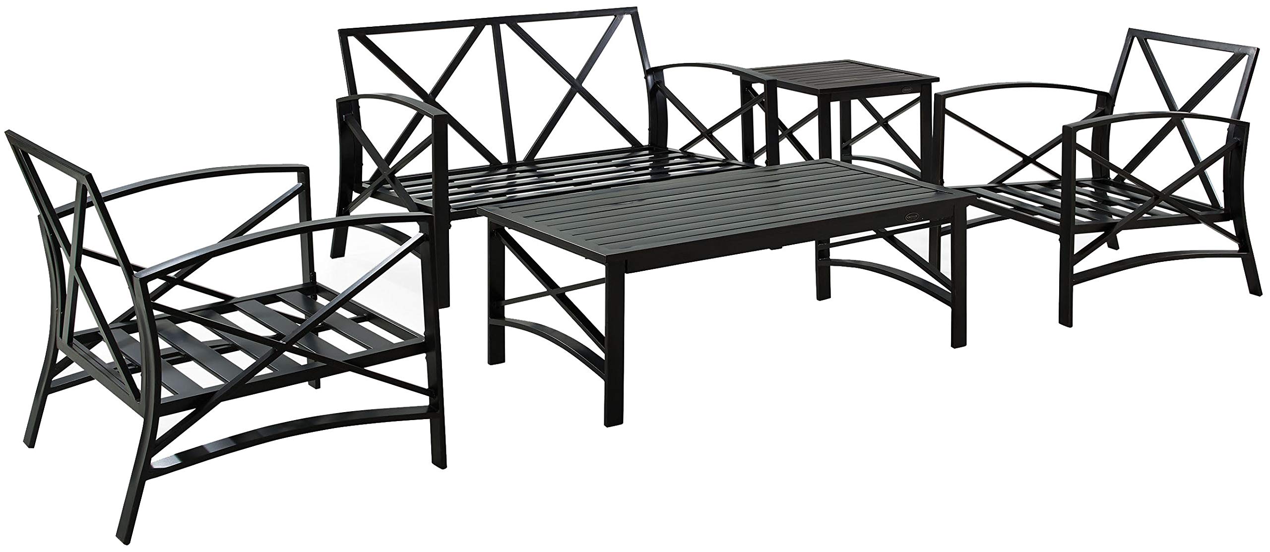 Crosley Furniture Kaplan 5-Piece Outdoor Loveseat Patio Furniture Set, Conversation Sets for Porch, Deck, Oiled Bronze with Oatmeal Cushions - Image 11