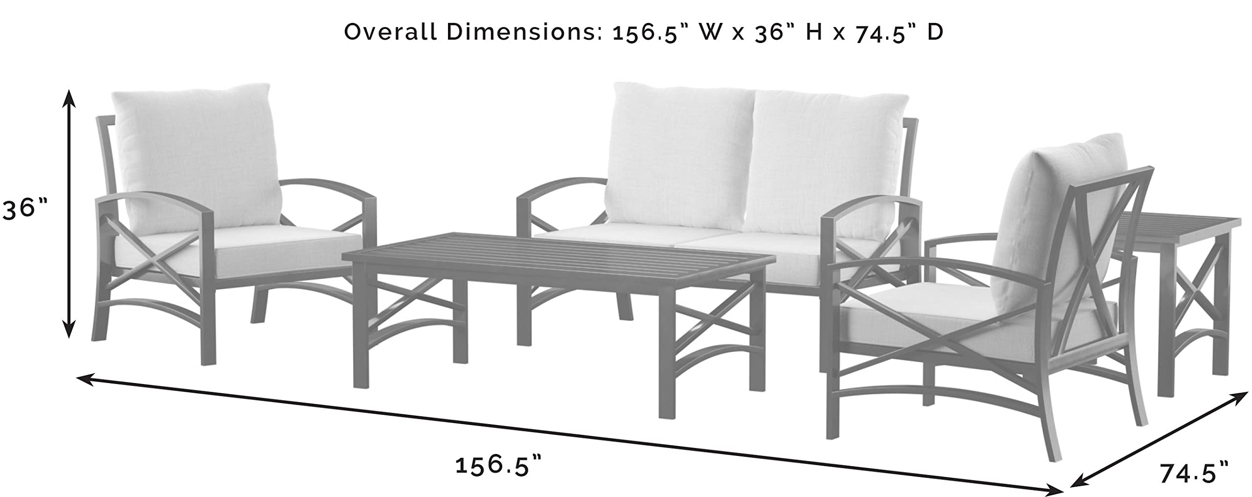 Crosley Furniture Kaplan 5-Piece Outdoor Loveseat Patio Furniture Set, Conversation Sets for Porch, Deck, Oiled Bronze with Oatmeal Cushions - Image 3
