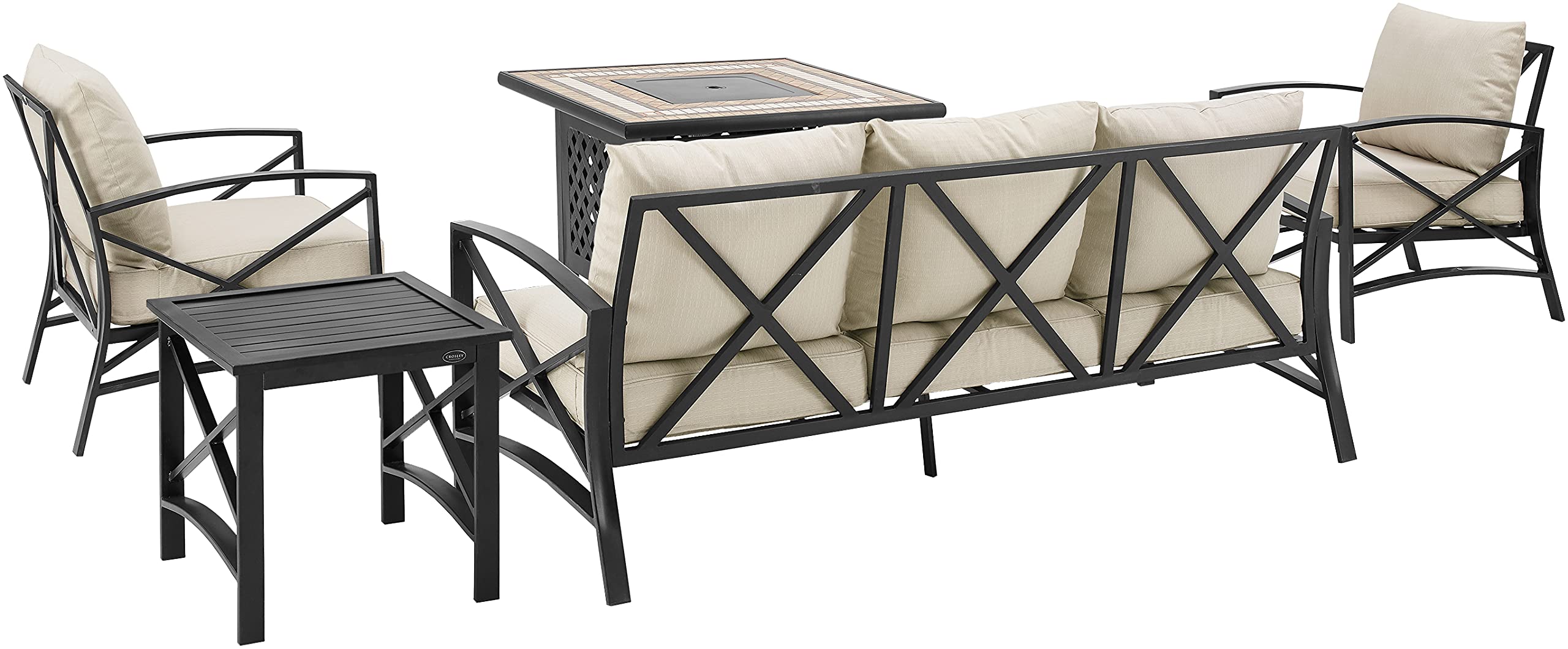 Crosley Furniture Kaplan 5-Piece Outdoor Sofa Patio Furniture Set with Propane Gas Fire Pit Table, Oiled Bronze with Oatmeal Cushions - Image 3