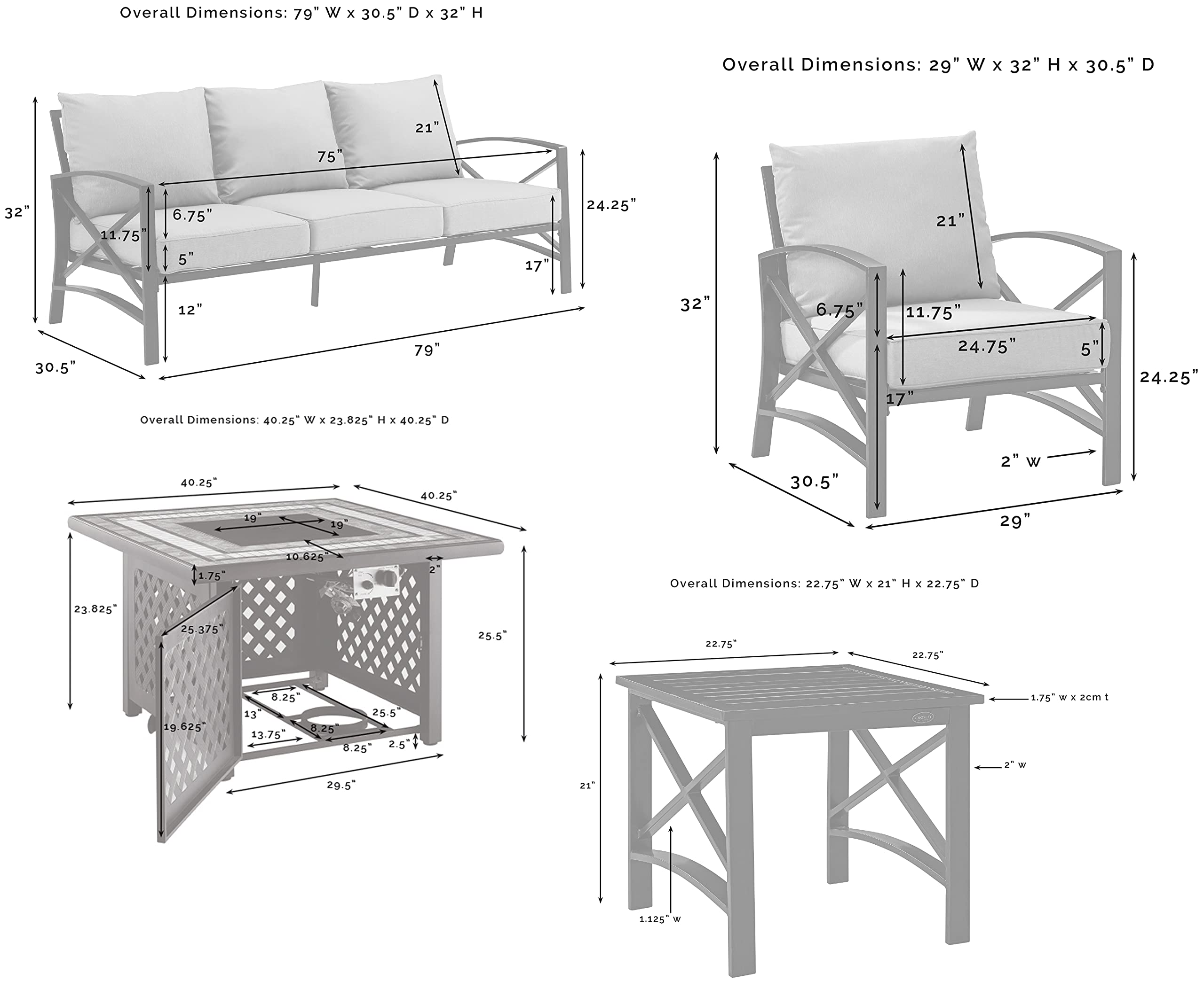 Crosley Furniture Kaplan 5-Piece Outdoor Sofa Patio Furniture Set with Propane Gas Fire Pit Table, Oiled Bronze with Oatmeal Cushions - Image 5