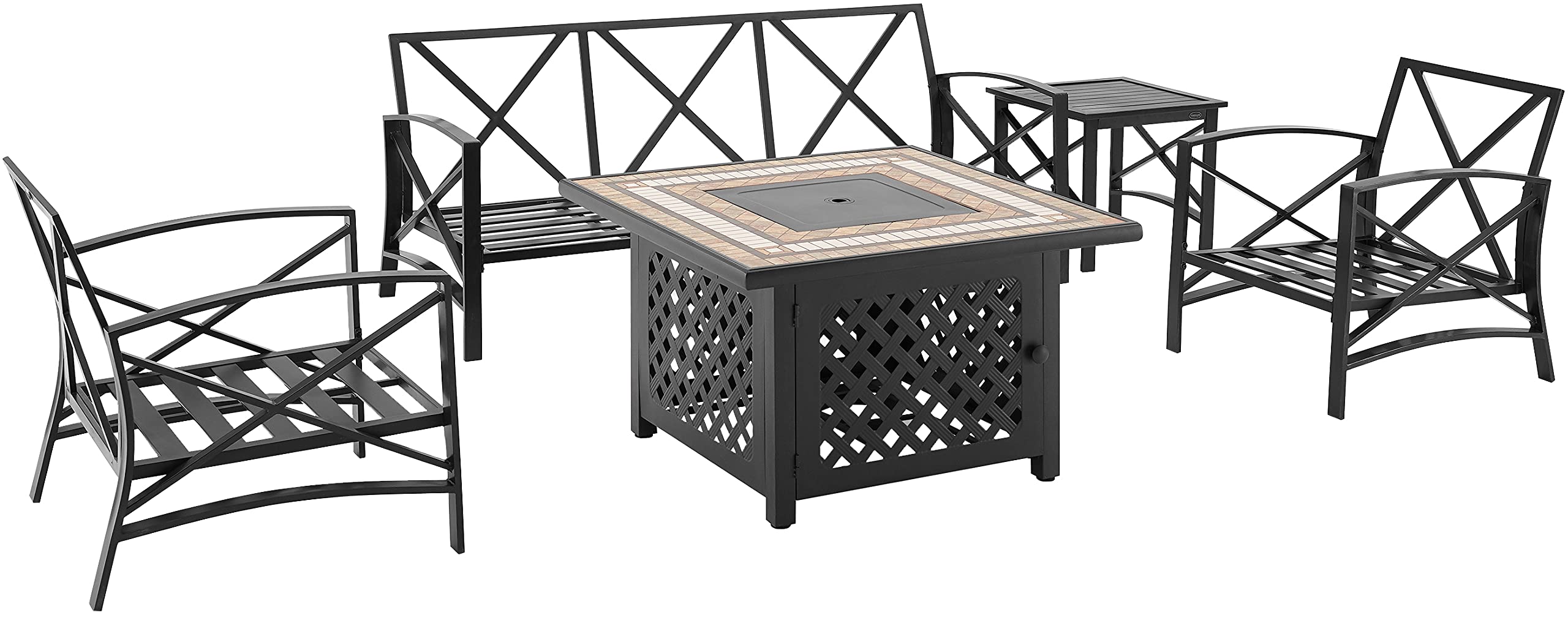 Crosley Furniture Kaplan 5-Piece Outdoor Sofa Patio Furniture Set with Propane Gas Fire Pit Table, Oiled Bronze with Oatmeal Cushions - Image 8