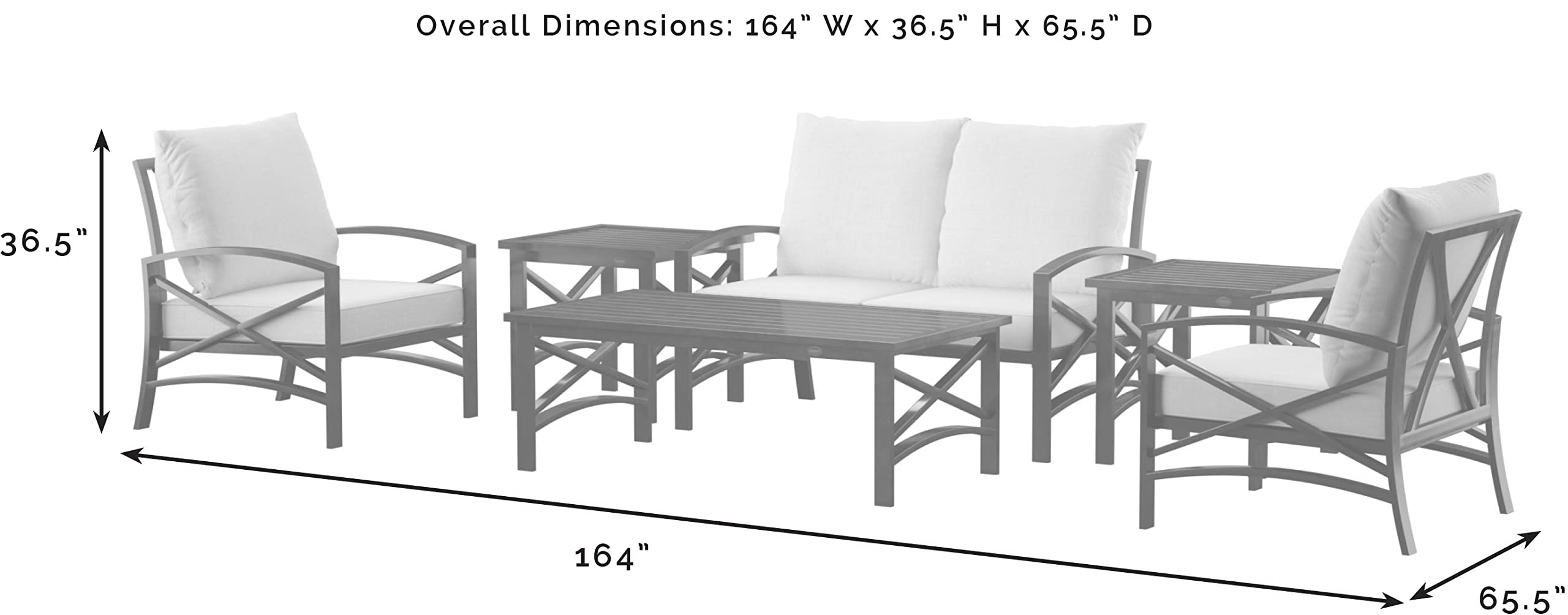 Crosley Furniture Kaplan 6-Piece Outdoor Loveseat Patio Furniture Set, Conversation Sets for Porch, Deck, Oiled Bronze with Mist Cushions - Image 3