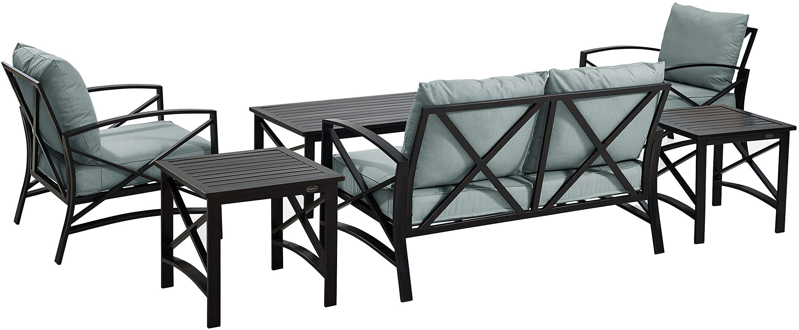 Crosley Furniture Kaplan 6-Piece Outdoor Loveseat Patio Furniture Set, Conversation Sets for Porch, Deck, Oiled Bronze with Mist Cushions - Image 6