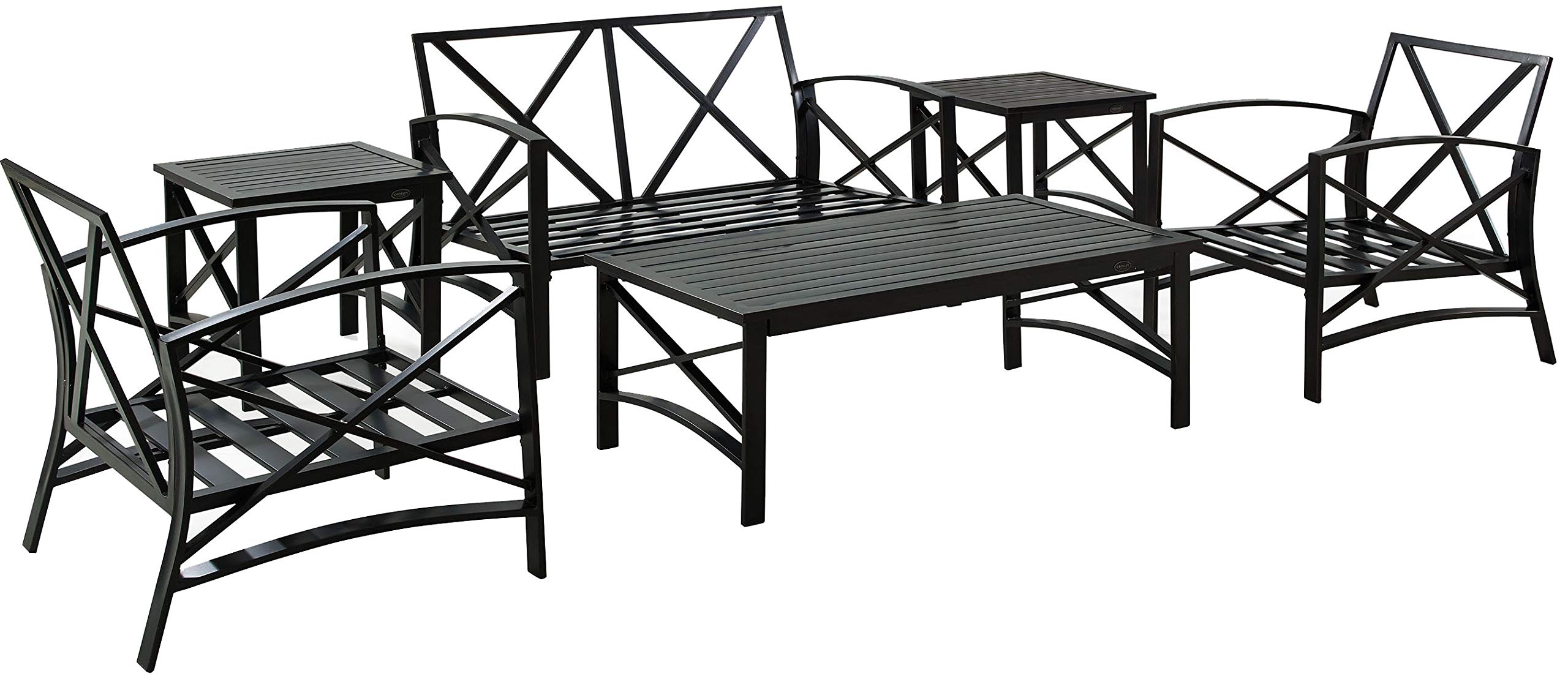 Crosley Furniture Kaplan 6-Piece Outdoor Loveseat Patio Furniture Set, Conversation Sets for Porch, Deck, Oiled Bronze with Mist Cushions - Image 7