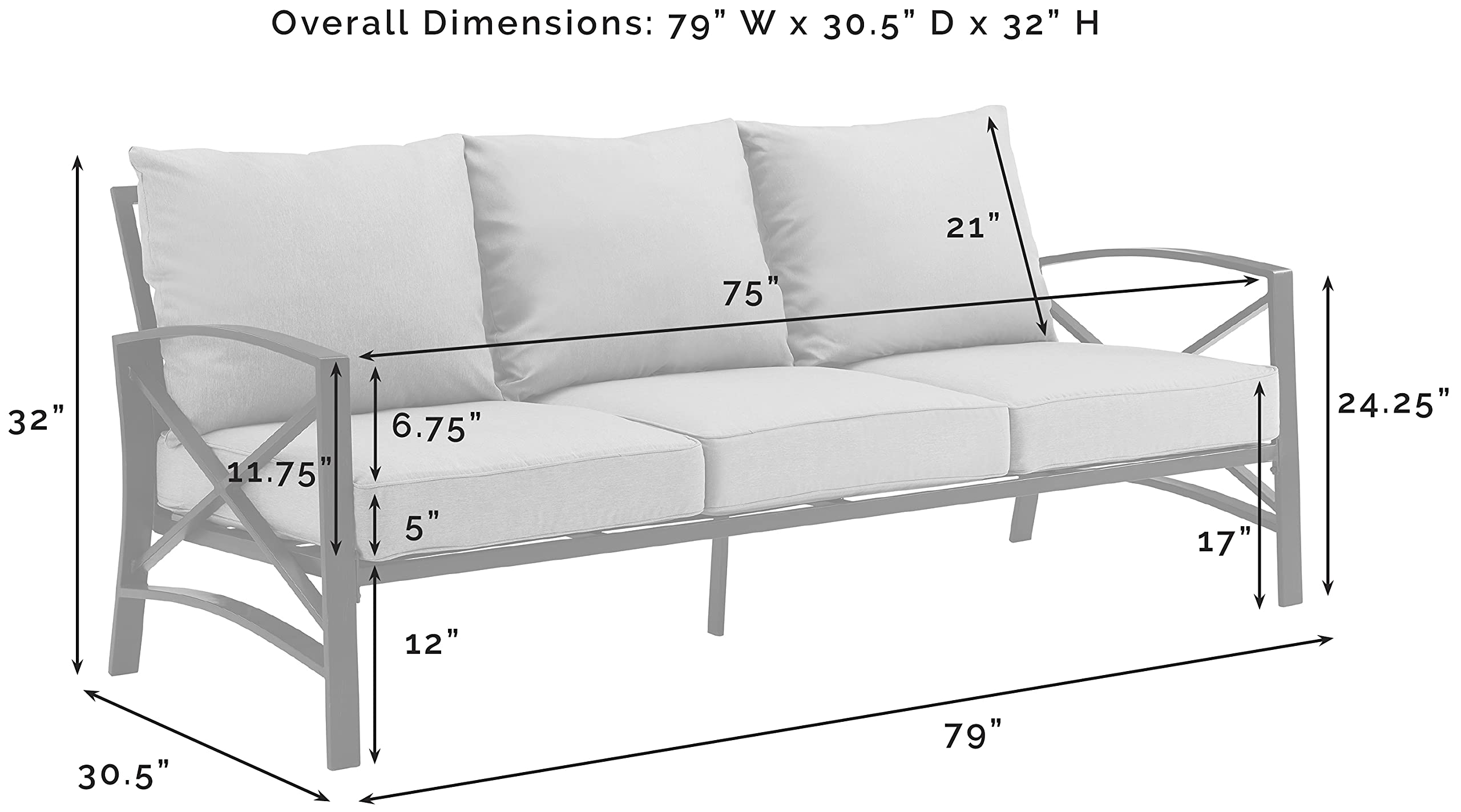 Crosley Furniture Kaplan Outdoor Sofa with Steel Frame, 3-Person Patio Couch for Porch, Deck, Backyard, Oiled Bronze with Mist Cushions - Image 3
