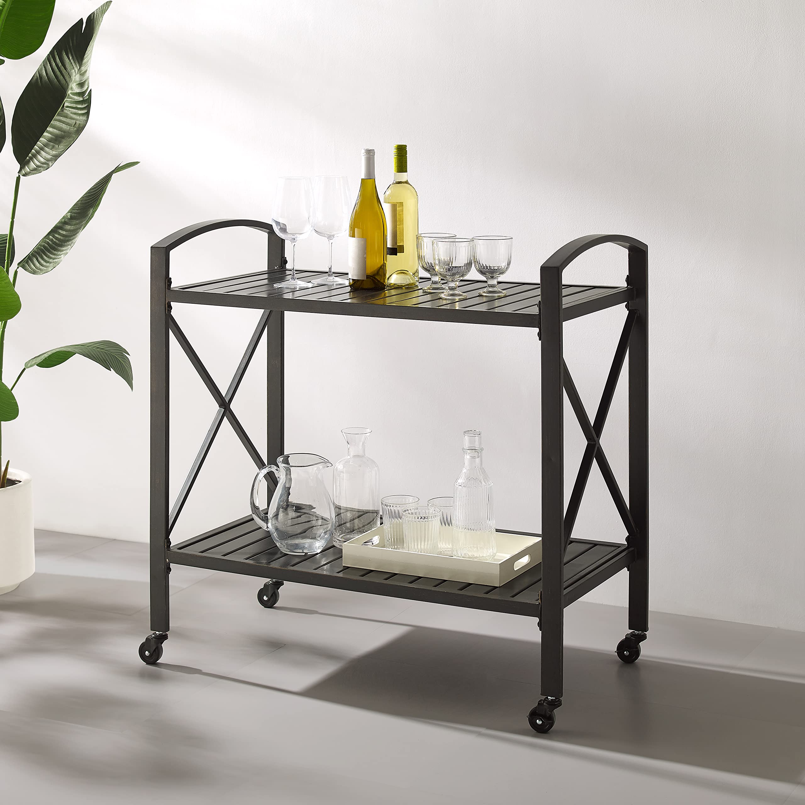 Crosley Furniture Kaplan Rolling Metal Outdoor Bar Cart for Backyard, Pool, Patio, Deck, Oil-Rubbed Bronze - Image 4