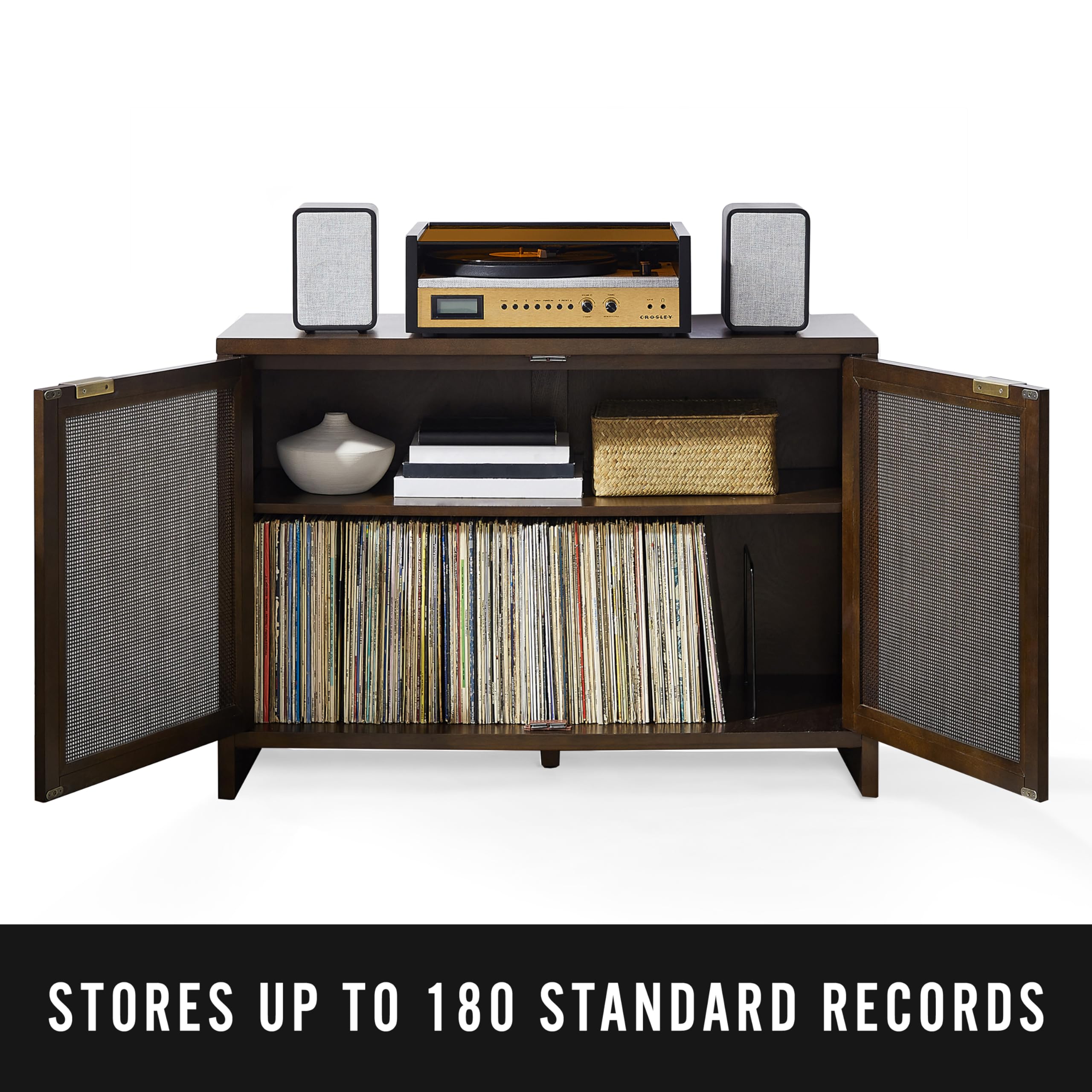 Crosley Furniture Kenji Media Console, Record Player Stand with Vinyl Storage, Modern Home Organizer, Dark Brown - Image 5