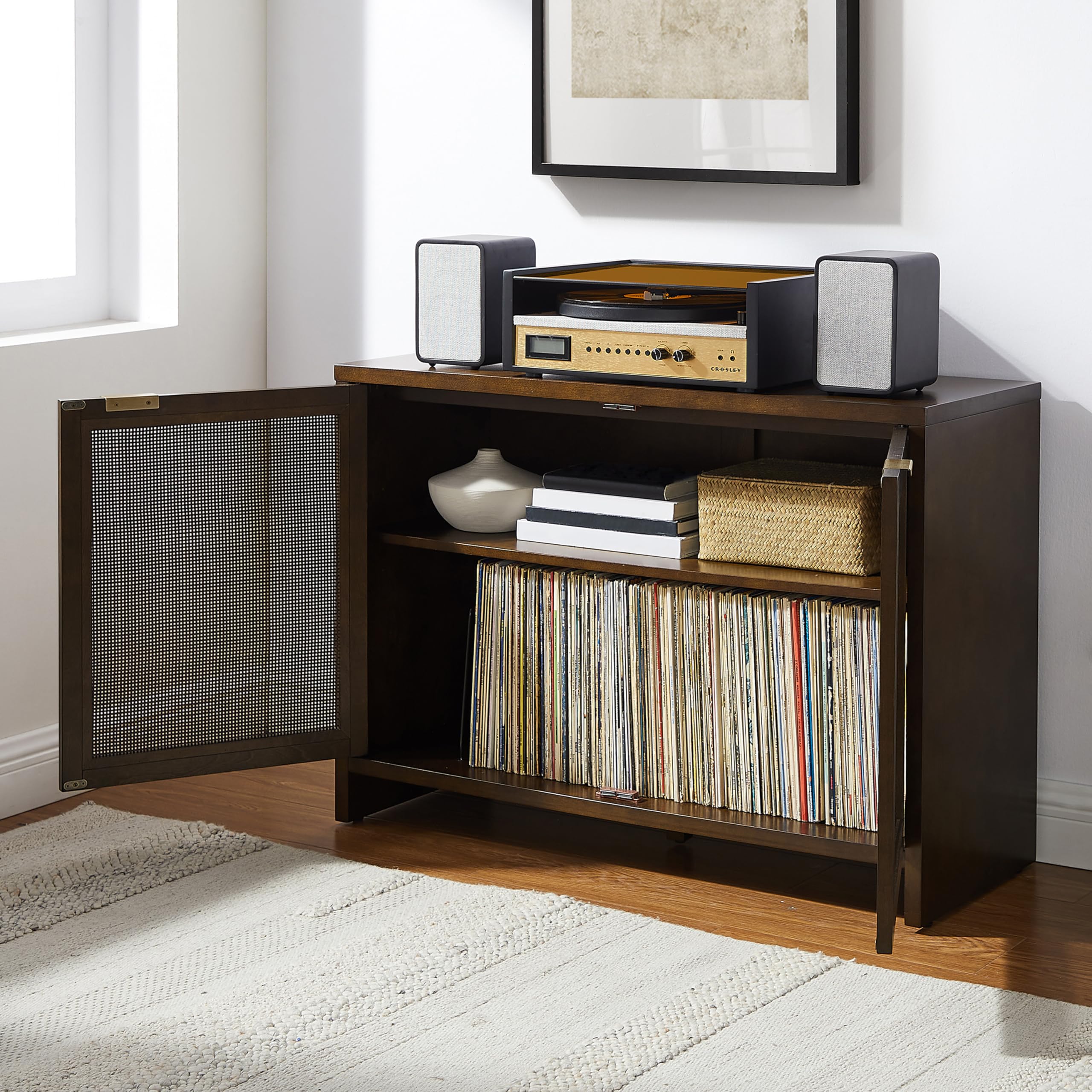 Crosley Furniture Kenji Media Console, Record Player Stand with Vinyl Storage, Modern Home Organizer, Dark Brown - Image 7