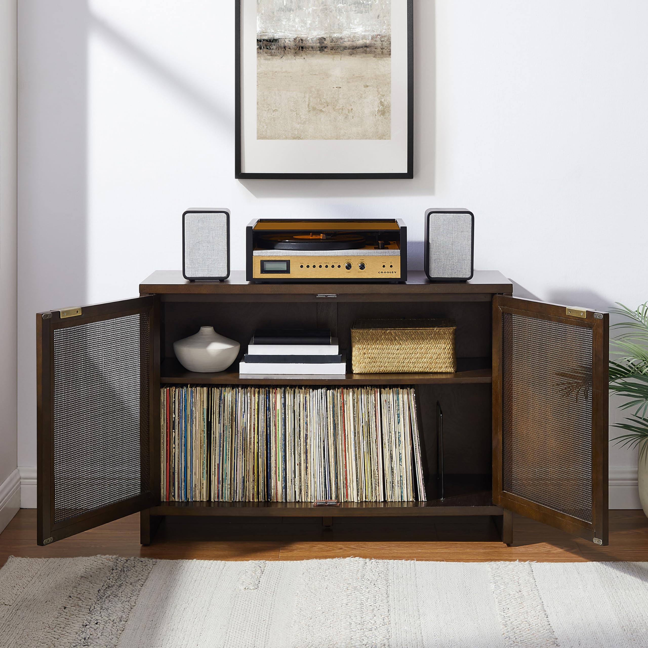 Crosley Furniture Kenji Media Console, Record Player Stand with Vinyl Storage, Modern Home Organizer, Dark Brown - Image 9