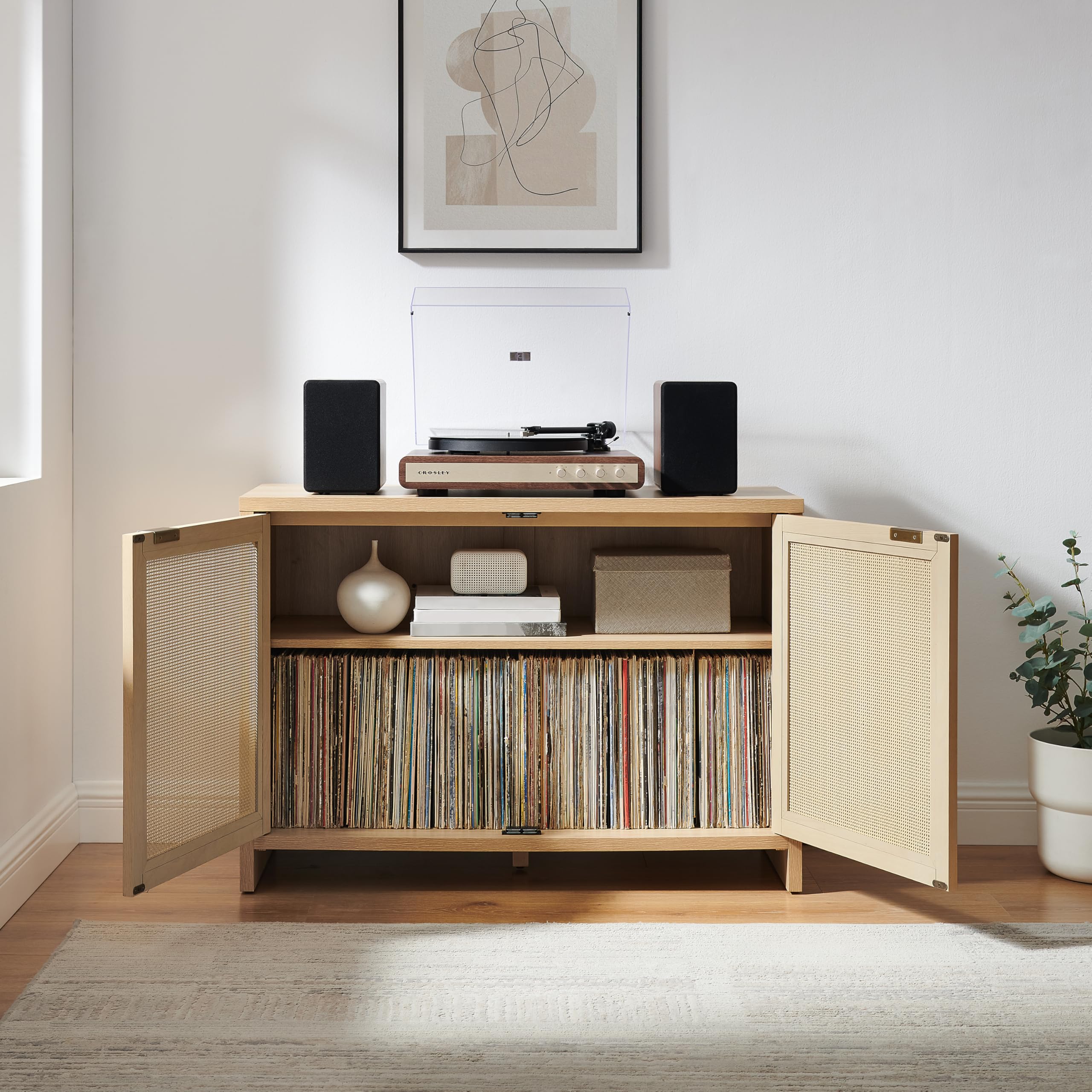 Crosley Furniture Kenji Record Player Cabinet with Vinyl Storage, Media Stand, Modern Home Organizer, Ash - Image 10