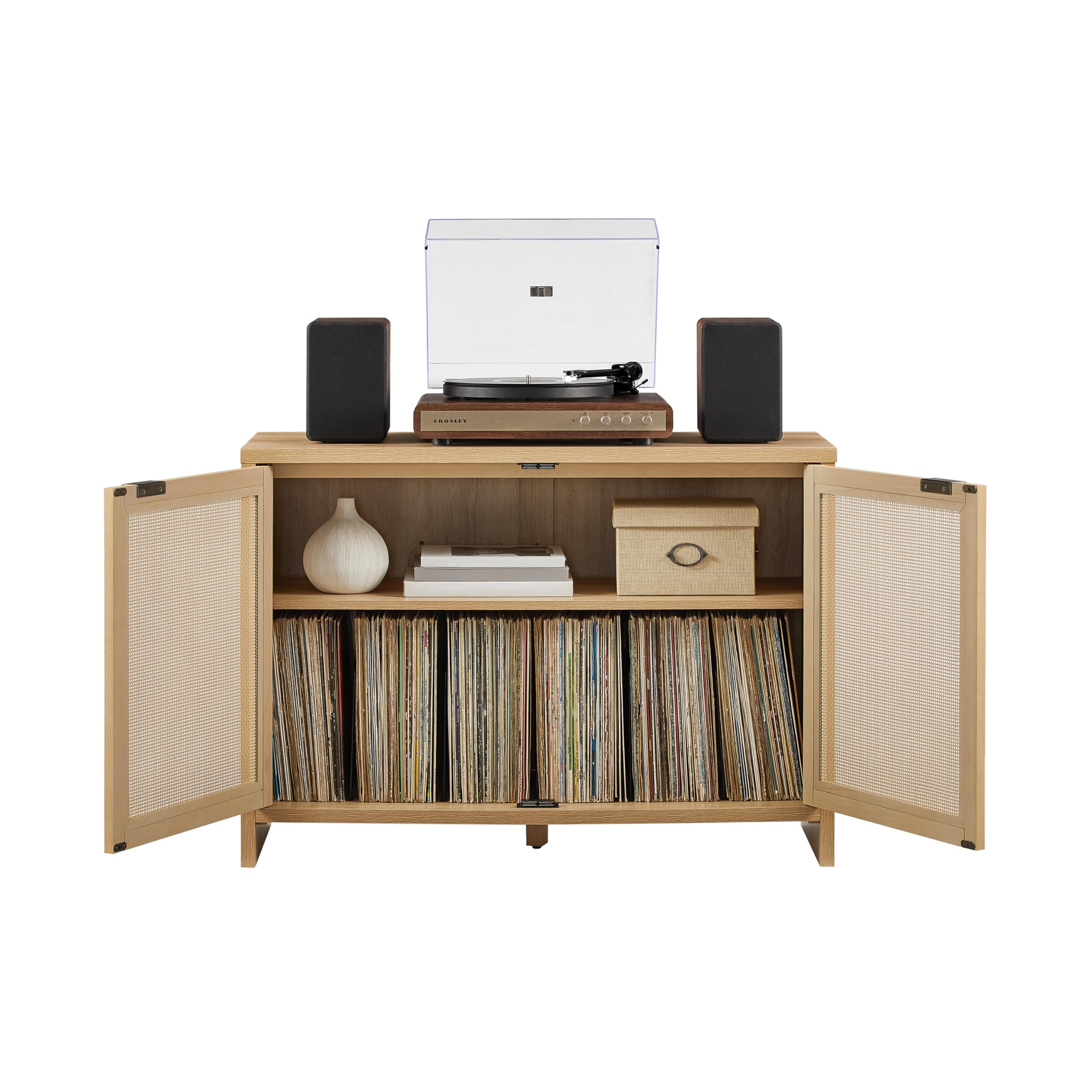 Crosley Furniture Kenji Record Player Cabinet with Vinyl Storage, Media Stand, Modern Home Organizer, Ash - Image 13