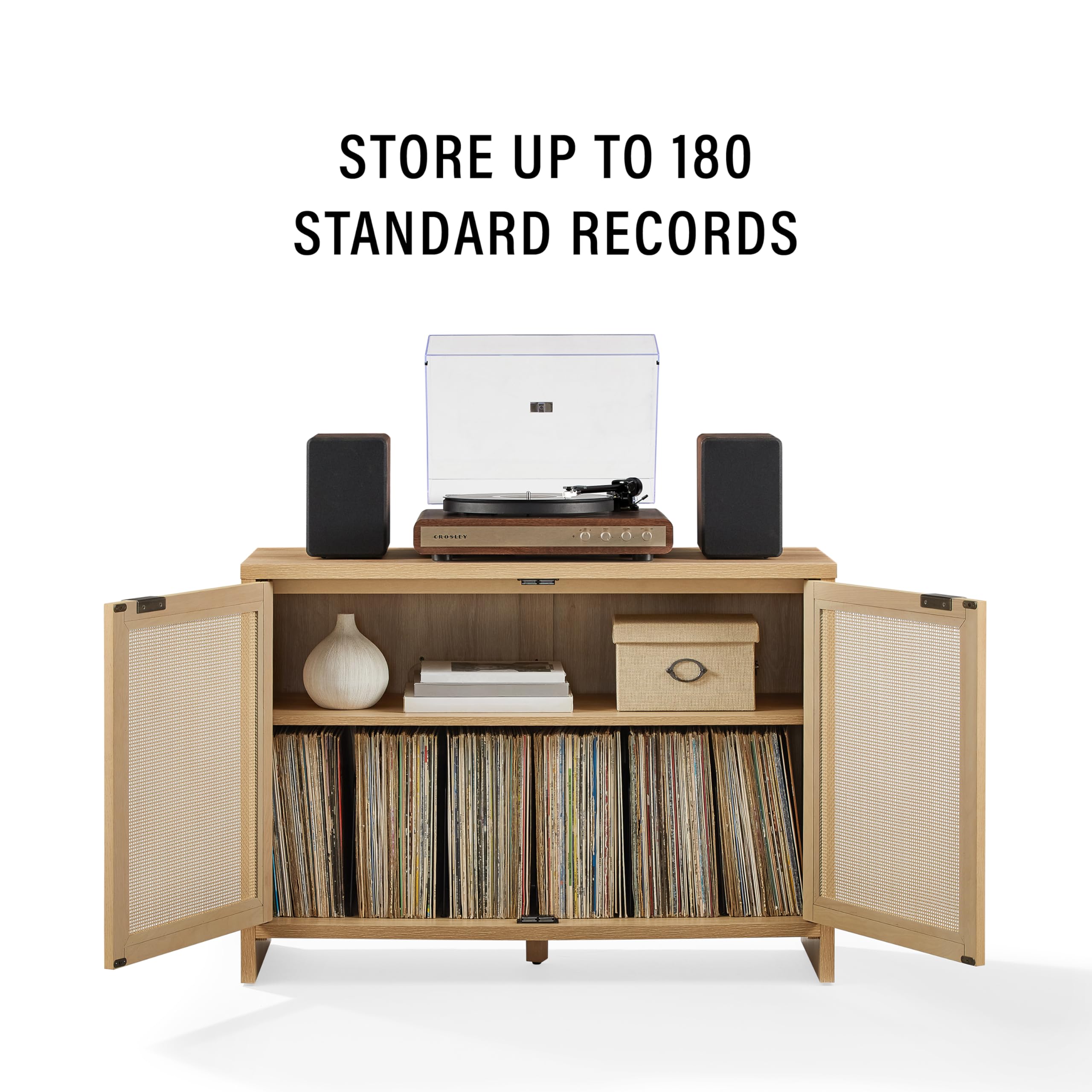 Crosley Furniture Kenji Record Player Cabinet with Vinyl Storage, Media Stand, Modern Home Organizer, Ash - Image 6