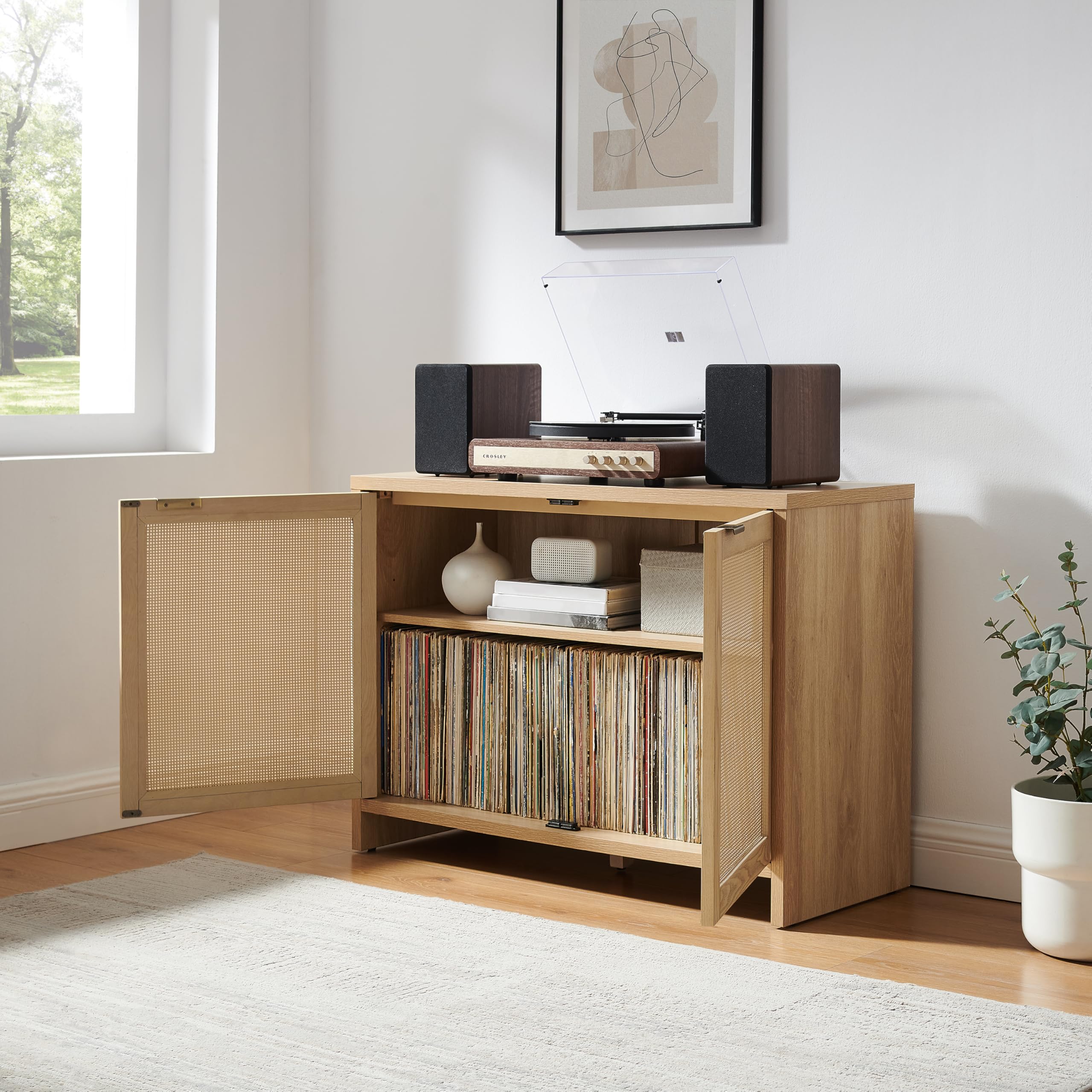 Crosley Furniture Kenji Record Player Cabinet with Vinyl Storage, Media Stand, Modern Home Organizer, Ash - Image 8