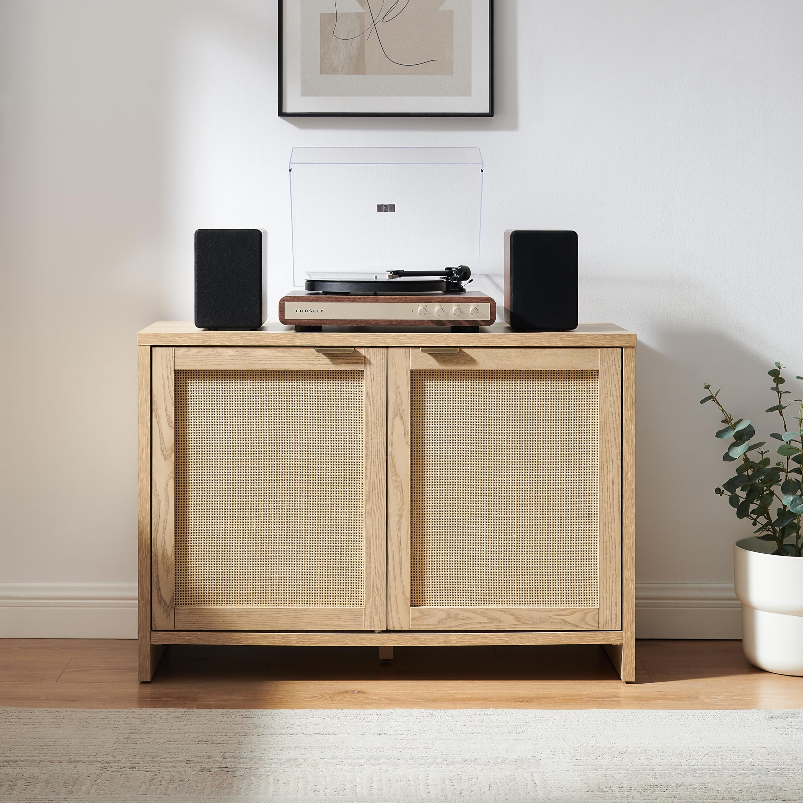 Crosley Furniture Kenji Record Player Cabinet with Vinyl Storage, Media Stand, Modern Home Organizer, Ash - Image 9