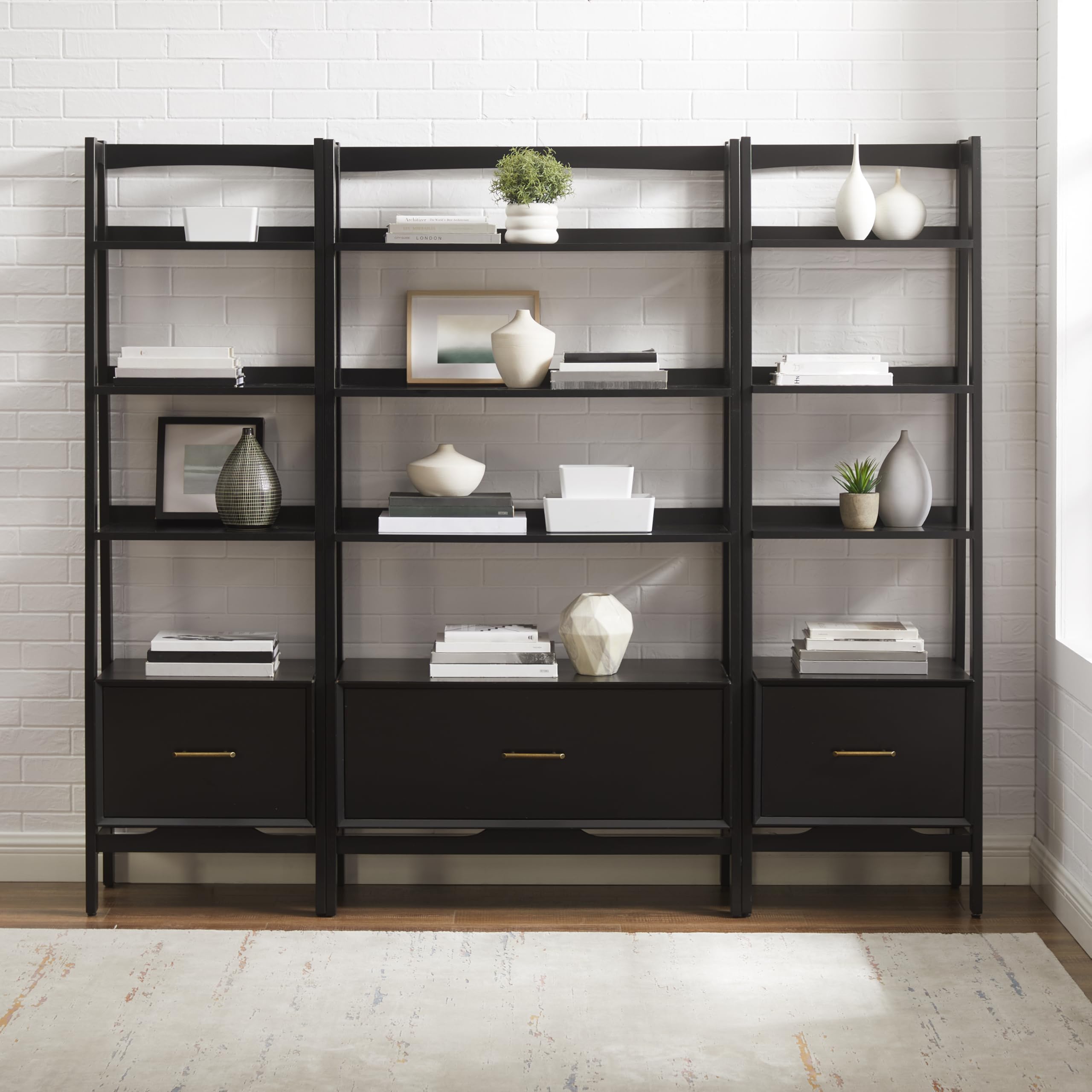 Crosley Furniture Landon 3-Piece Bookshelf Etagere Set, Bookcase with Shelves and File Drawers, Matte Black - Image 7
