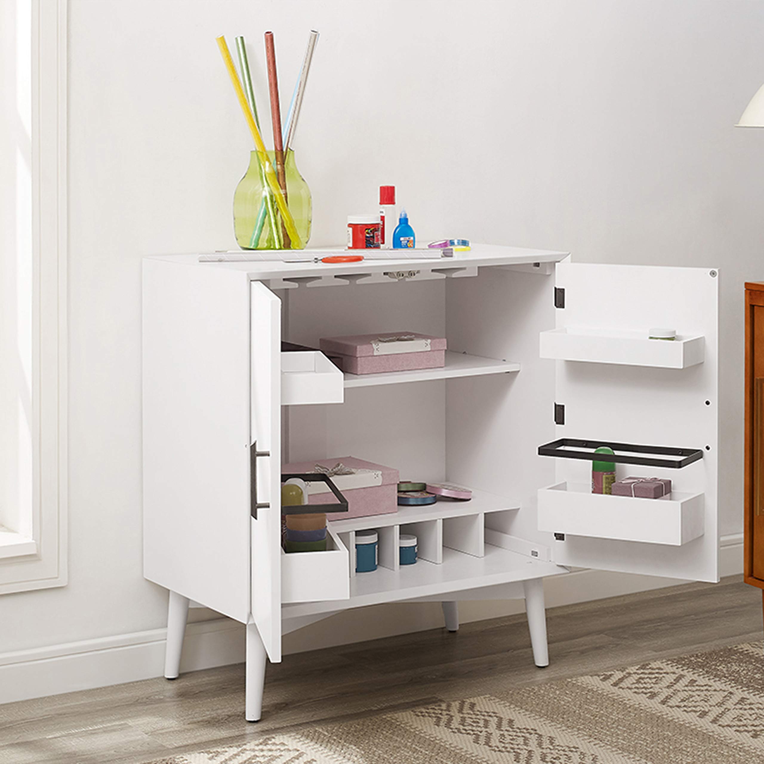Crosley Furniture Landon Bar Cabinet with Storage Shelves and Wine Rack, White - Image 11