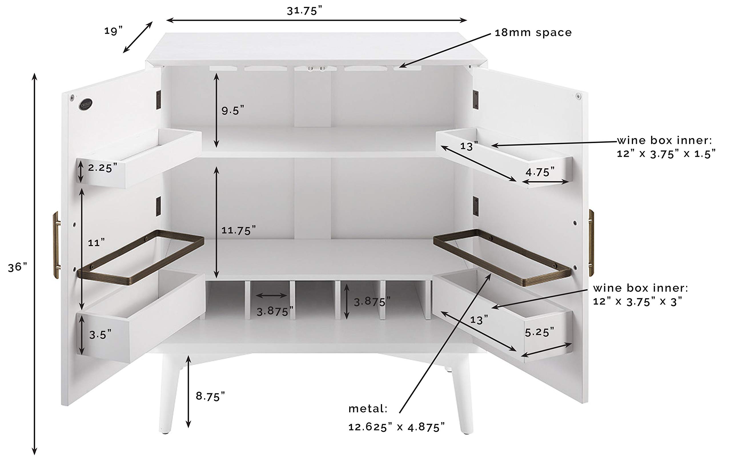 Crosley Furniture Landon Bar Cabinet with Storage Shelves and Wine Rack, White - Image 3