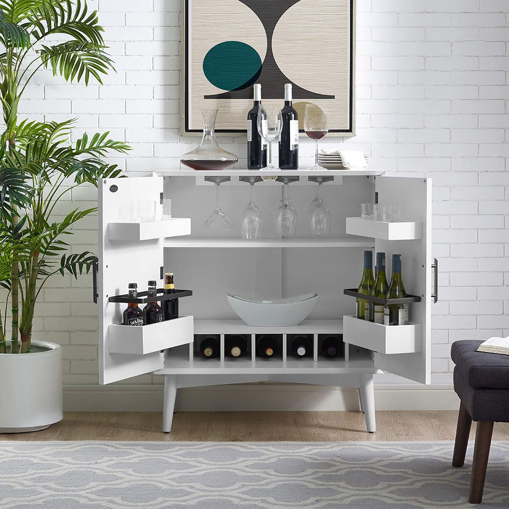 Crosley Furniture Landon Bar Cabinet with Storage Shelves and Wine Rack, White - Image 9