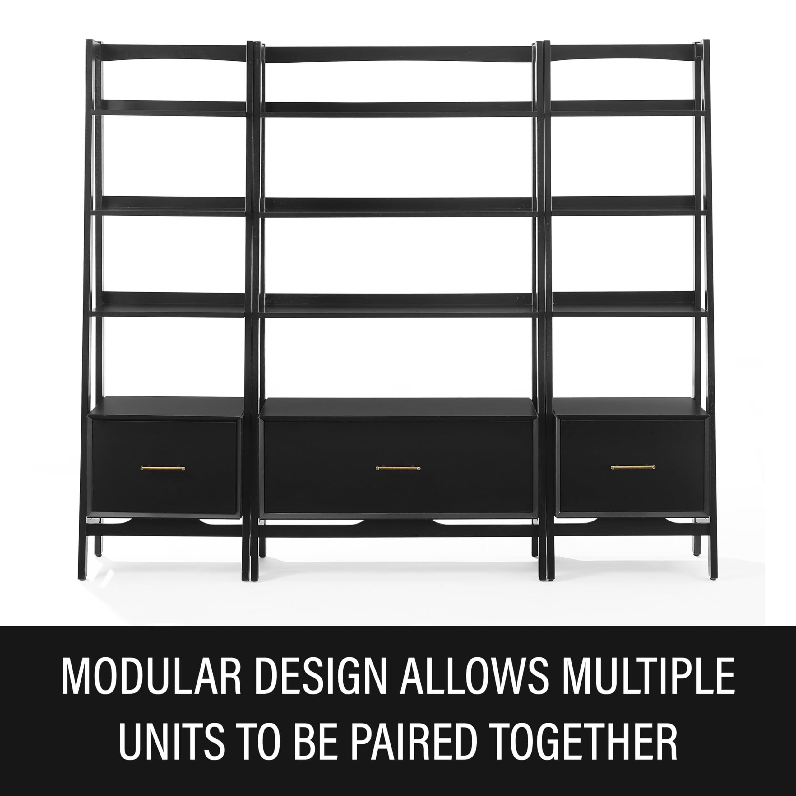 Crosley Furniture Landon Small Bookshelf Etagere, Bookcase Storage with Shelves and File Drawer, Matte Black - Image 7