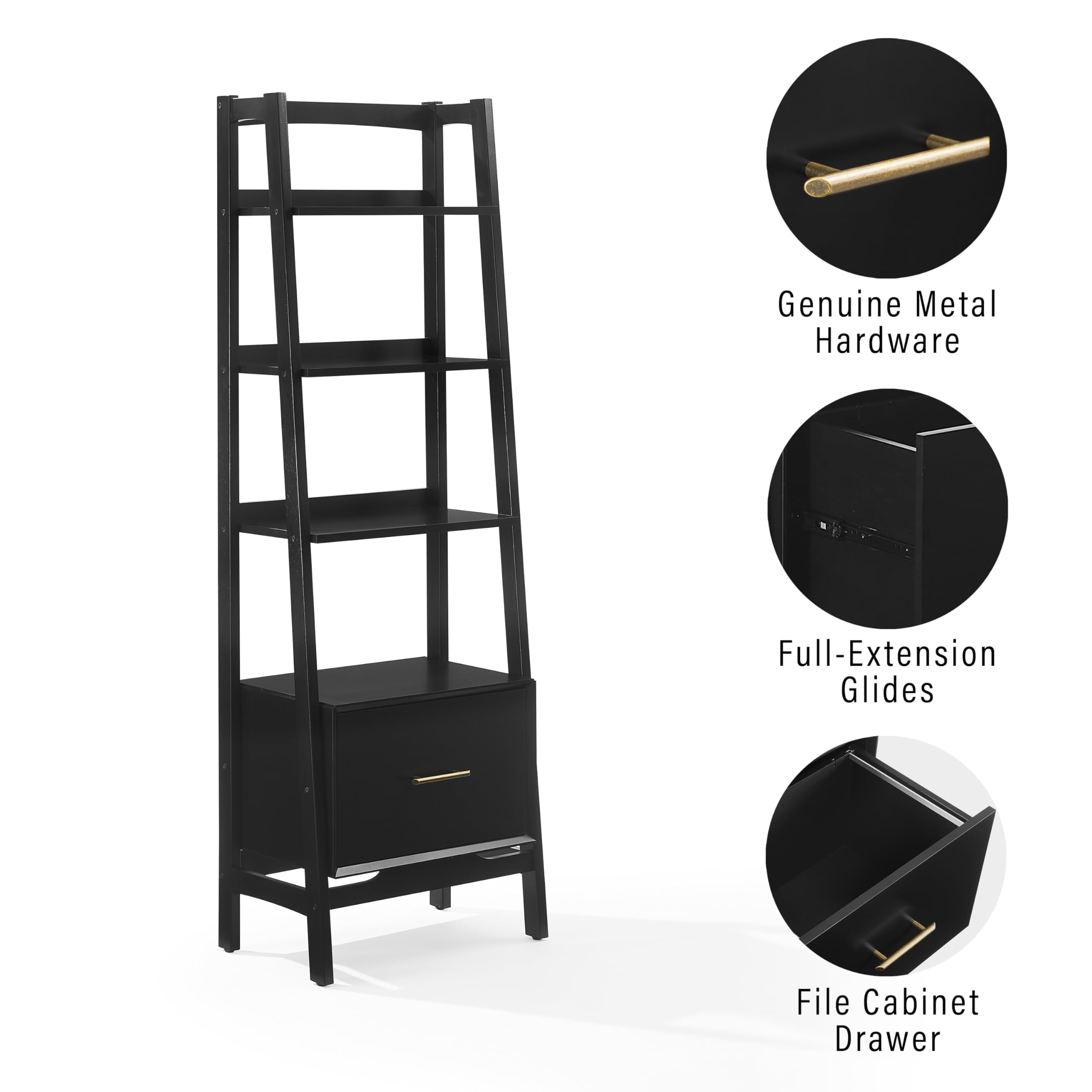 Crosley Furniture Landon Small Bookshelf Etagere, Bookcase Storage with Shelves and File Drawer, Matte Black - Image 6