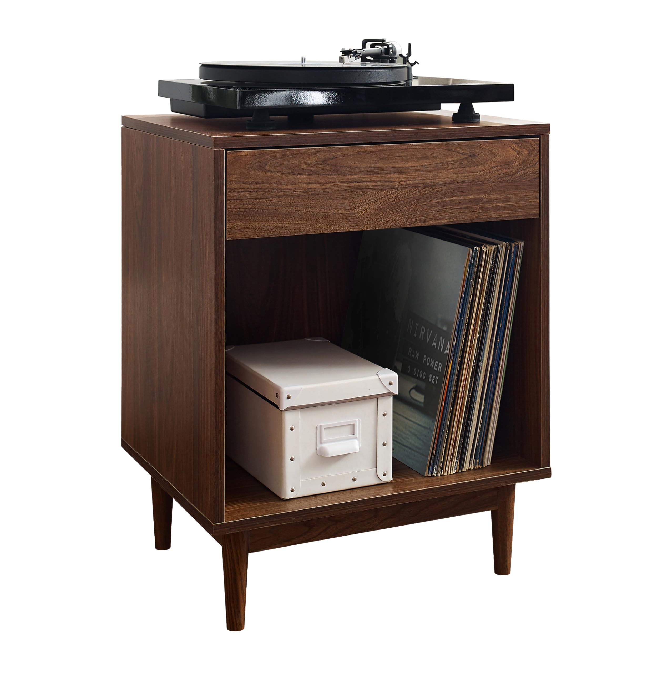 Crosley Furniture Liam End Table and Record Player Stand with Storage for Vinyl Records, Walnut - Image 11